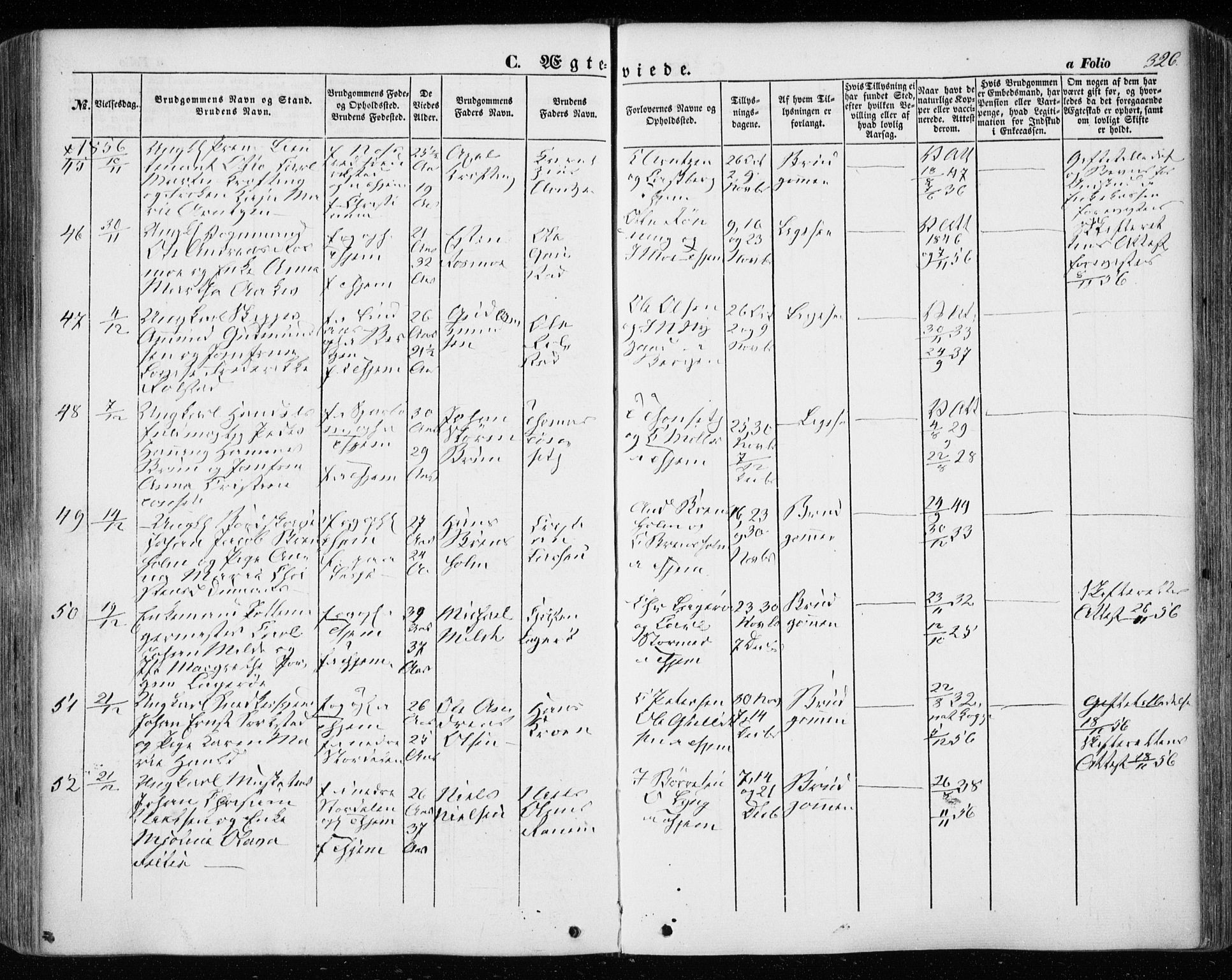 Ministerialprotokoller, klokkerbøker og fødselsregistre - Sør-Trøndelag, SAT/A-1456/601/L0051: Parish register (official) no. 601A19, 1848-1857, p. 326