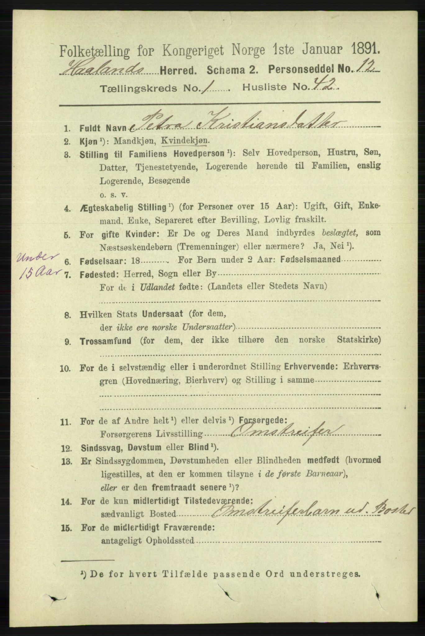 RA, 1891 census for 1124 Haaland, 1891, p. 429