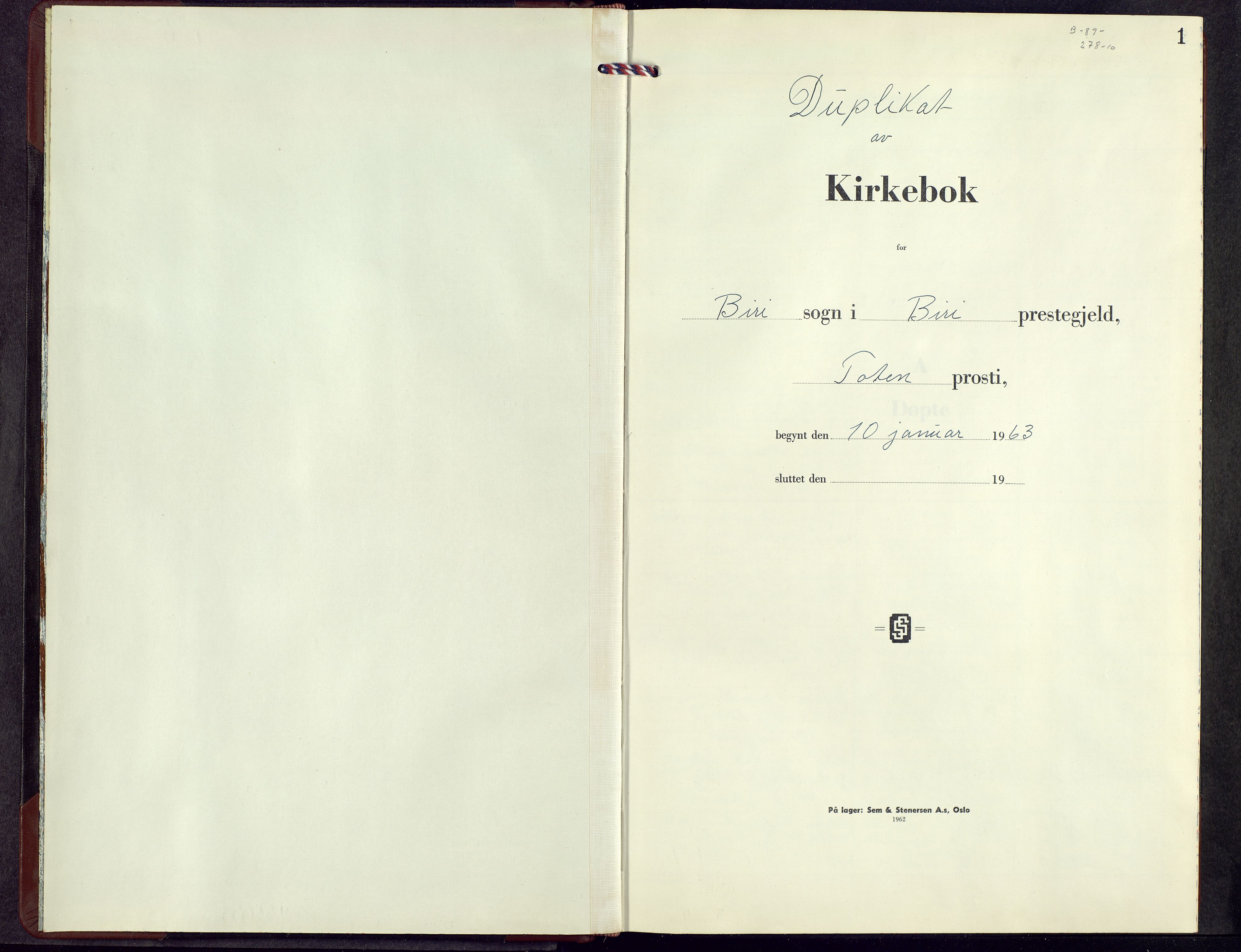 Biri prestekontor, AV/SAH-PREST-096/H/Ha/Hab/L0011: Parish register (copy) no. 11, 1963-1973, p. 1