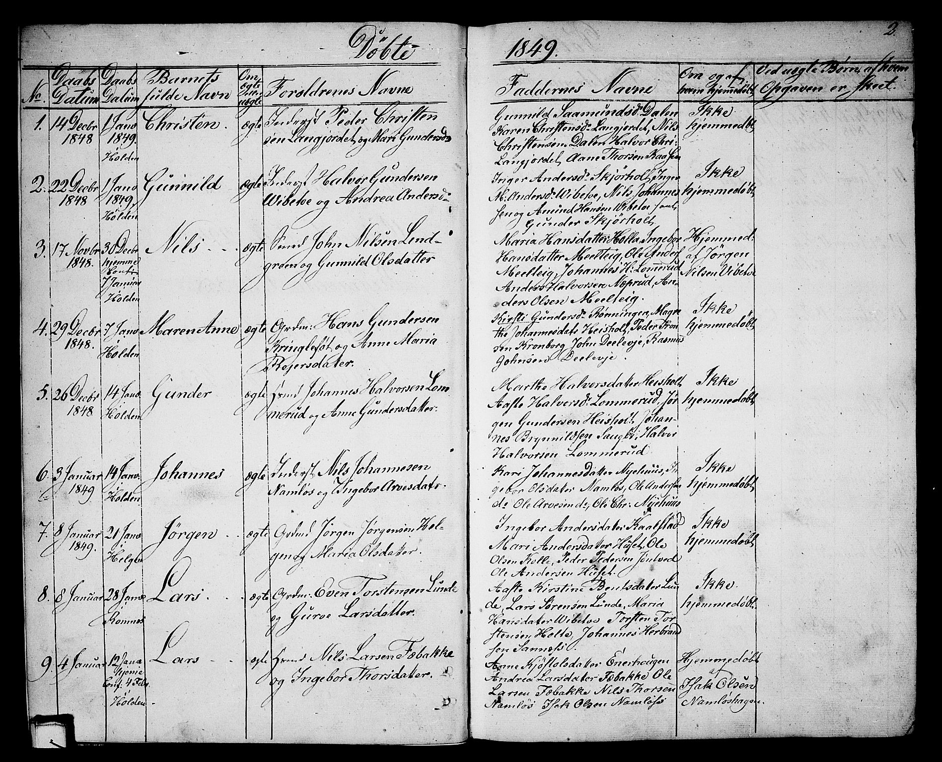 Holla kirkebøker, SAKO/A-272/G/Ga/L0003: Parish register (copy) no. I 3, 1849-1866, p. 2