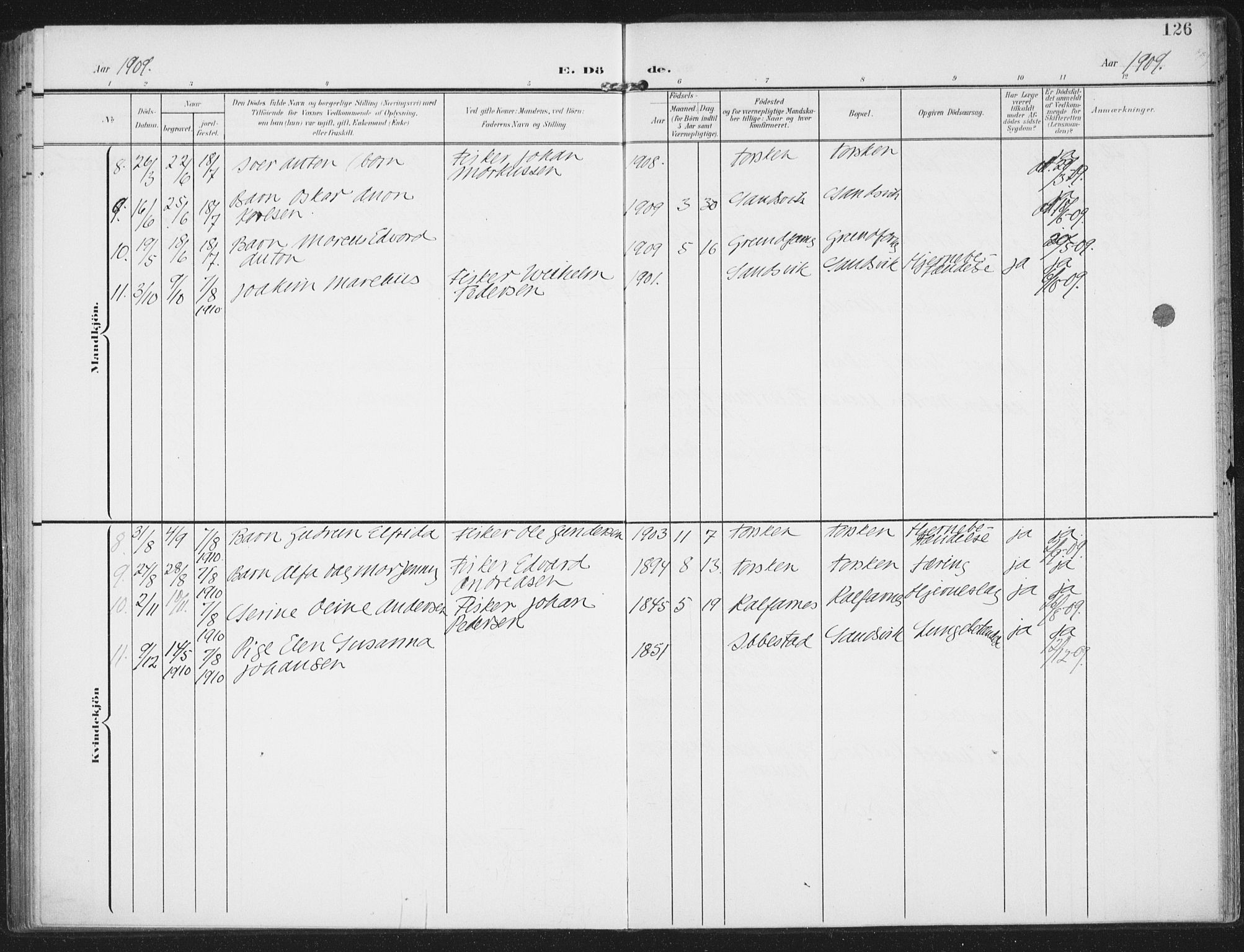 Berg sokneprestkontor, AV/SATØ-S-1318/G/Ga/Gaa/L0008kirke: Parish register (official) no. 8, 1904-1916, p. 126