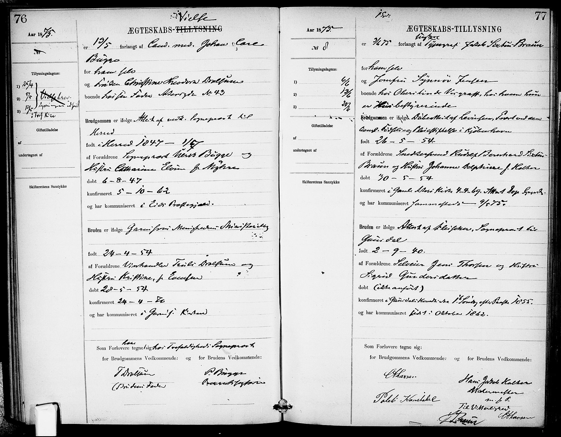 Garnisonsmenigheten Kirkebøker, AV/SAO-A-10846/H/Ha/L0007: Banns register no. I 7, 1872-1893, p. 76-77