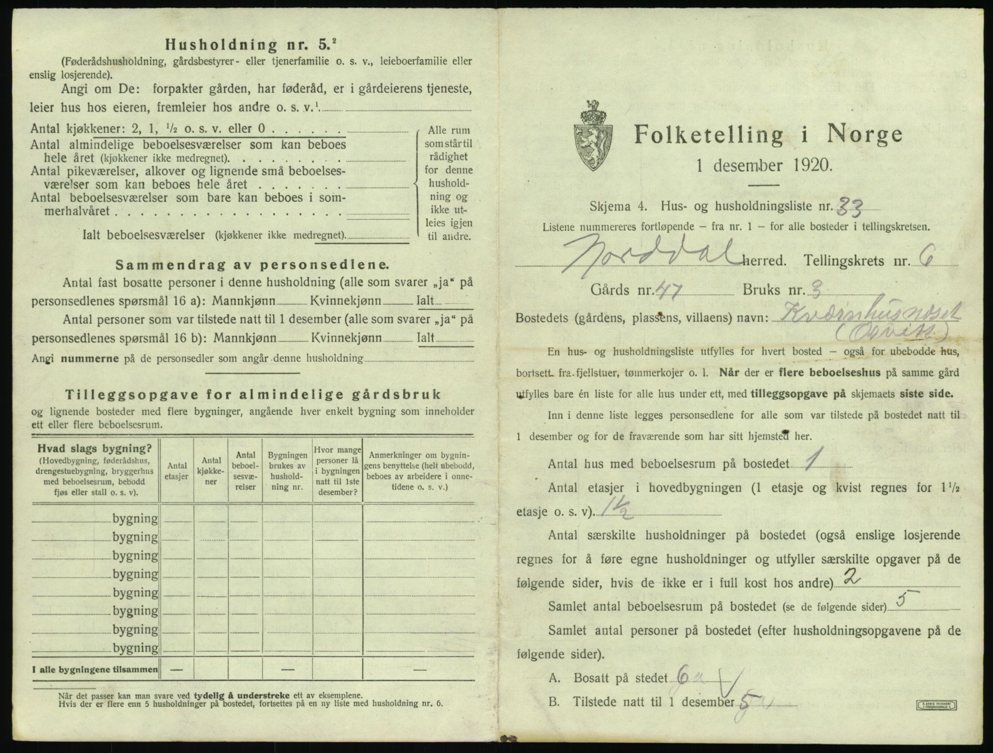 SAT, 1920 census for Norddal, 1920, p. 459