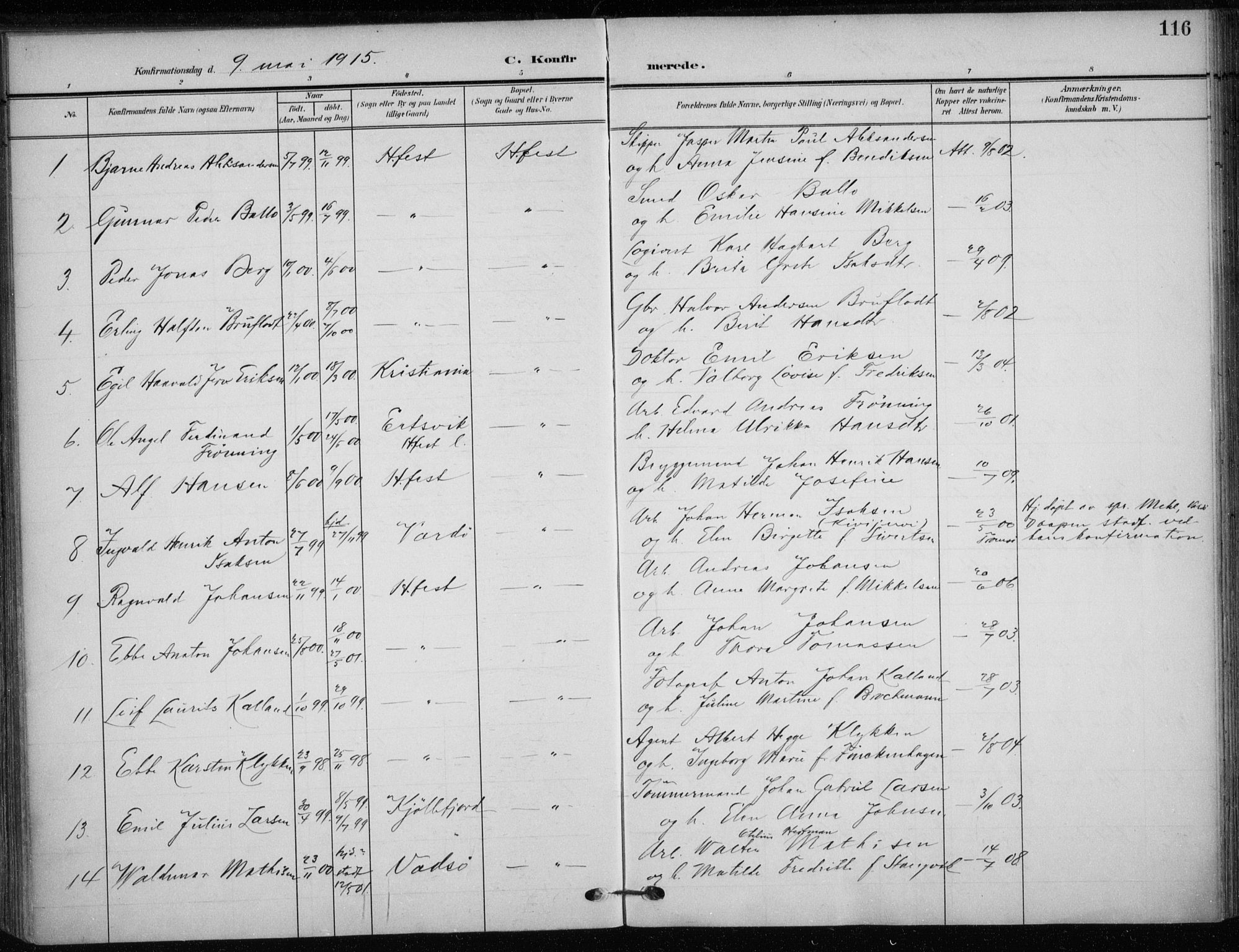 Hammerfest sokneprestkontor, SATØ/S-1347/H/Ha/L0014.kirke: Parish register (official) no. 14, 1906-1916, p. 116