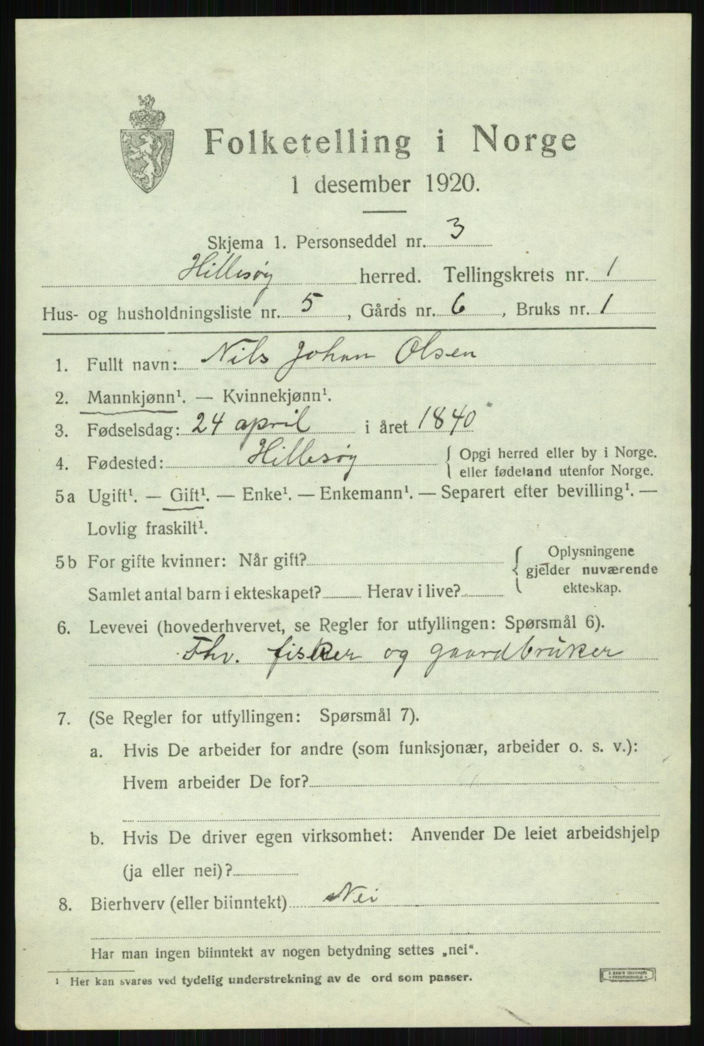SATØ, 1920 census for Hillesøy, 1920, p. 733
