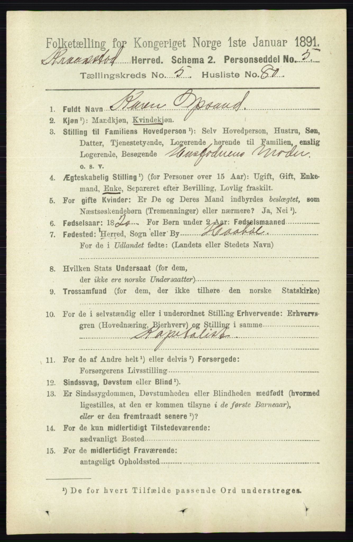 RA, 1891 census for 0212 Kråkstad, 1891, p. 2925