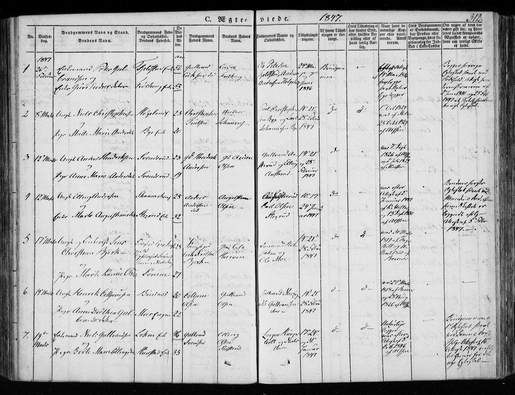 Hole kirkebøker, SAKO/A-228/F/Fa/L0005: Parish register (official) no. I 5, 1833-1851, p. 312