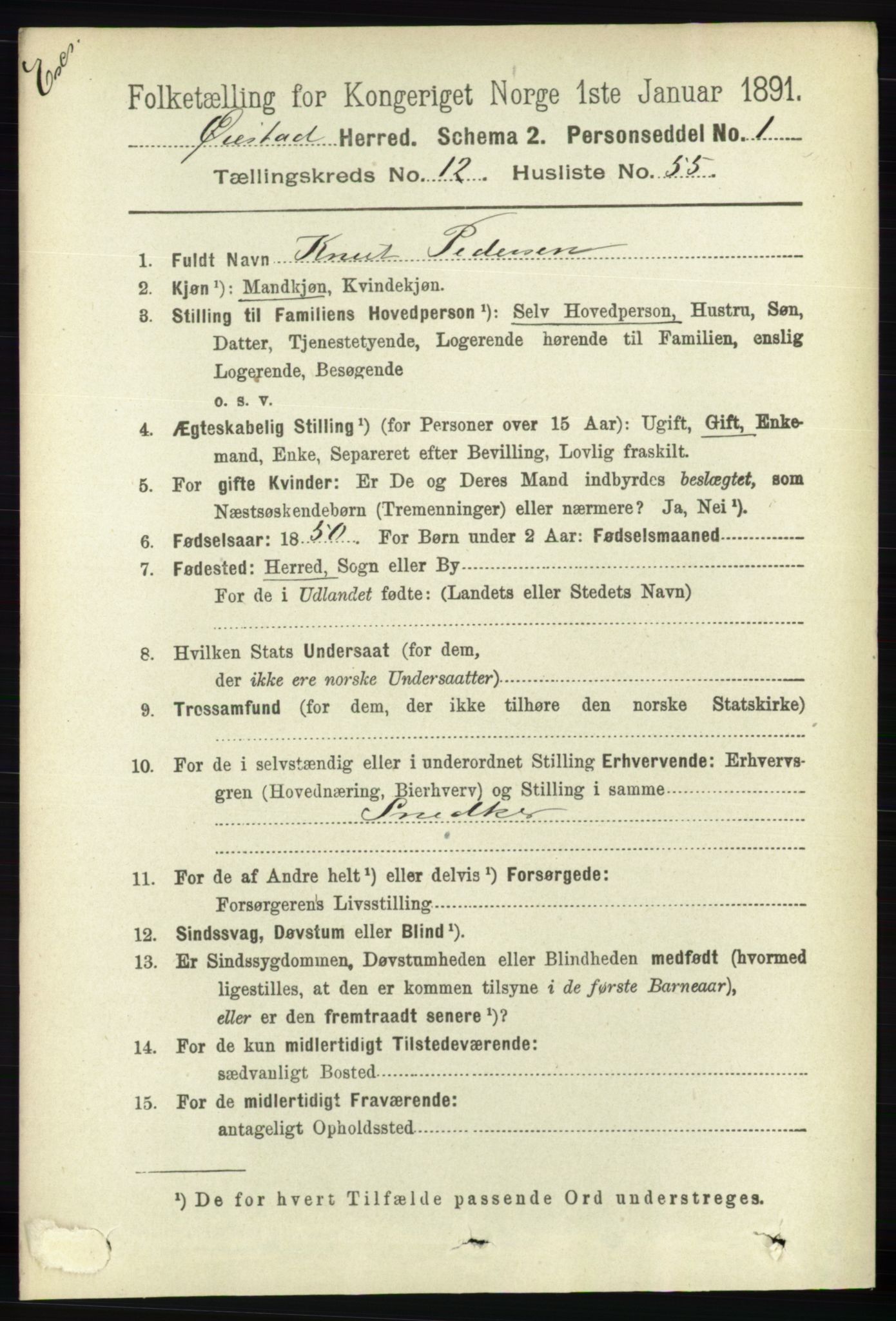 RA, Census 1891 for Nedenes amt: Gjenparter av personsedler for beslektede ektefeller, menn, 1891, p. 678