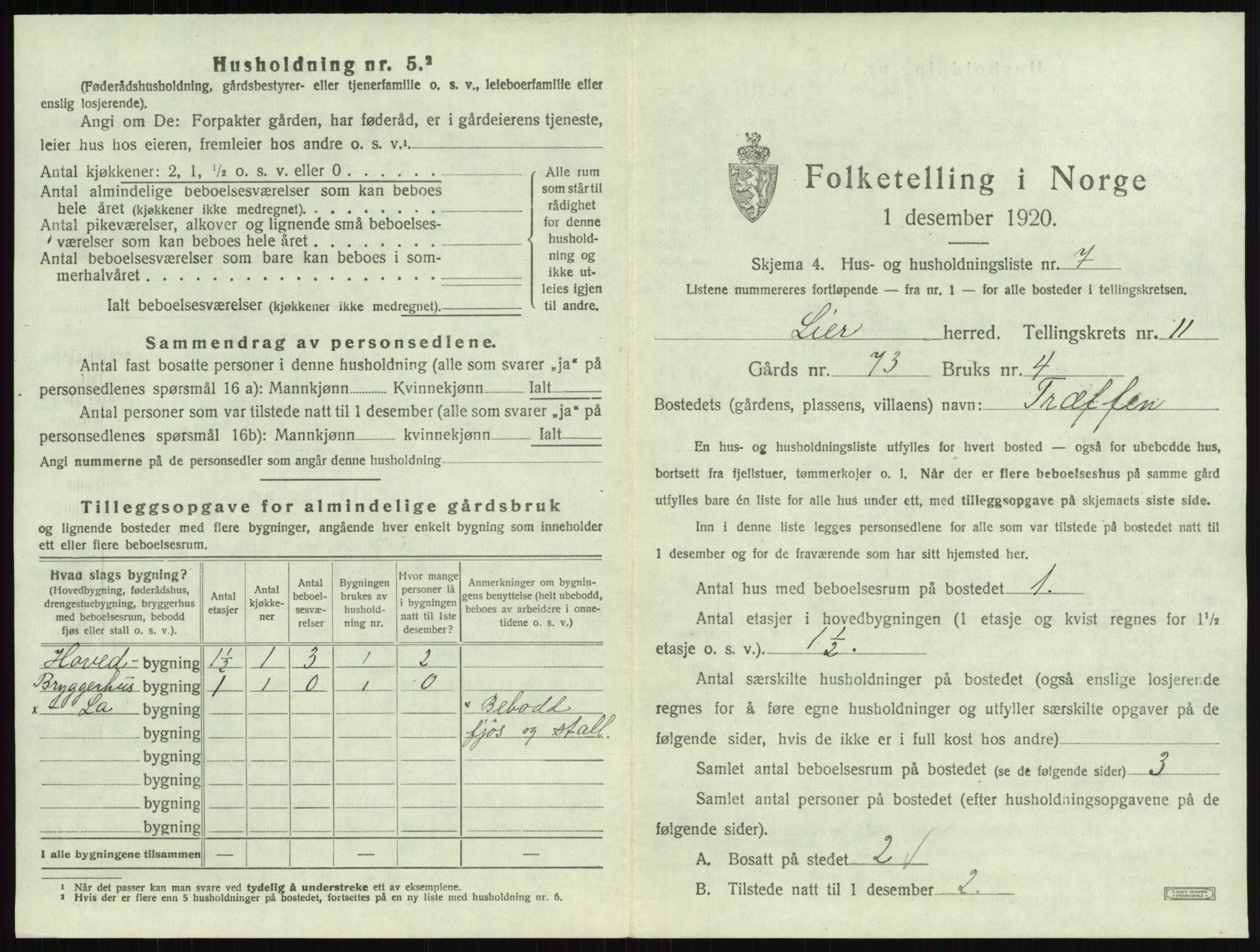 SAKO, 1920 census for Lier, 1920, p. 1819