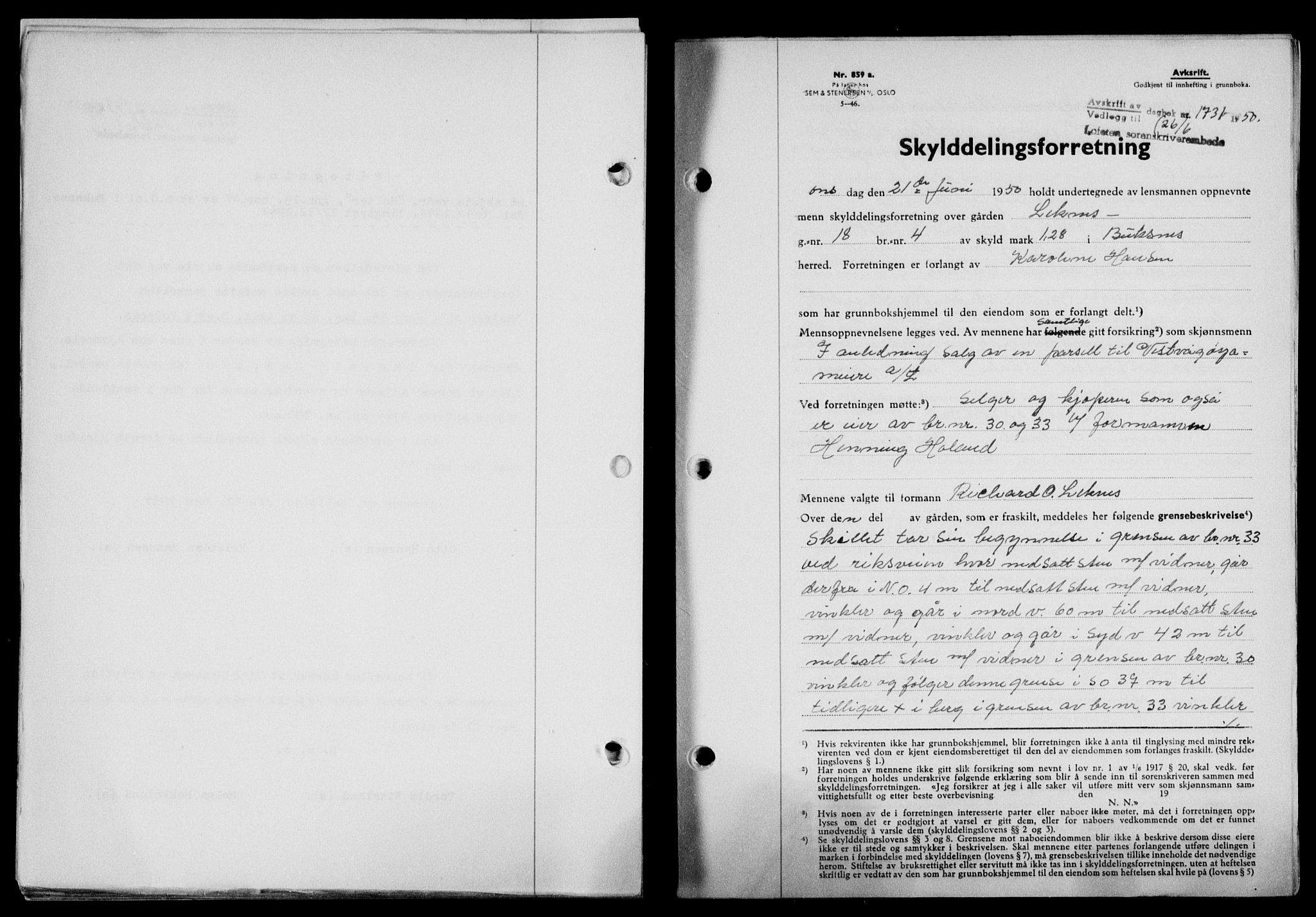 Lofoten sorenskriveri, SAT/A-0017/1/2/2C/L0023a: Mortgage book no. 23a, 1950-1950, Diary no: : 1731/1950