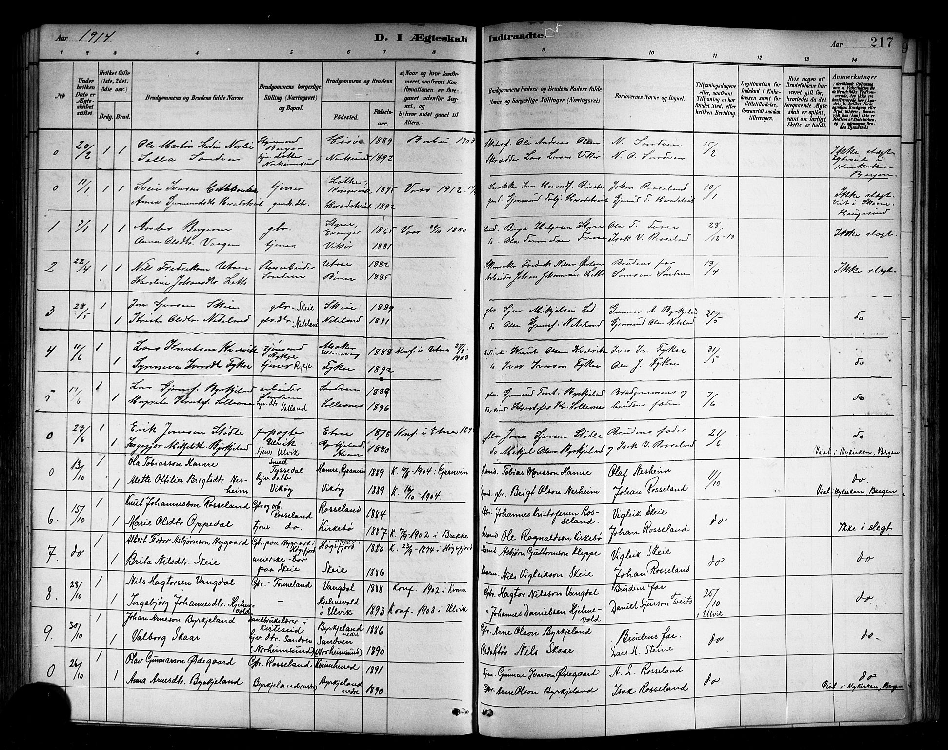 Kvam sokneprestembete, SAB/A-76201/H/Hab: Parish register (copy) no. B 3, 1884-1916, p. 217