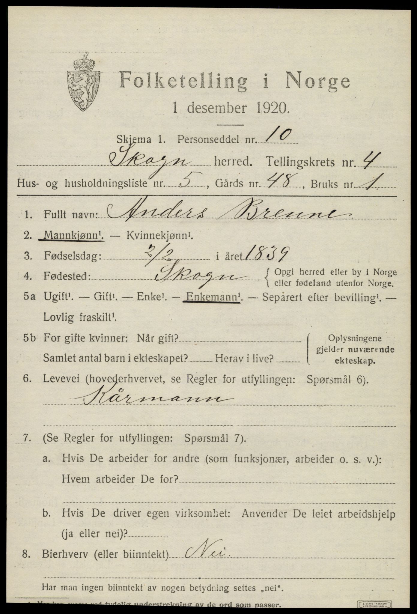 SAT, 1920 census for Skogn, 1920, p. 5935