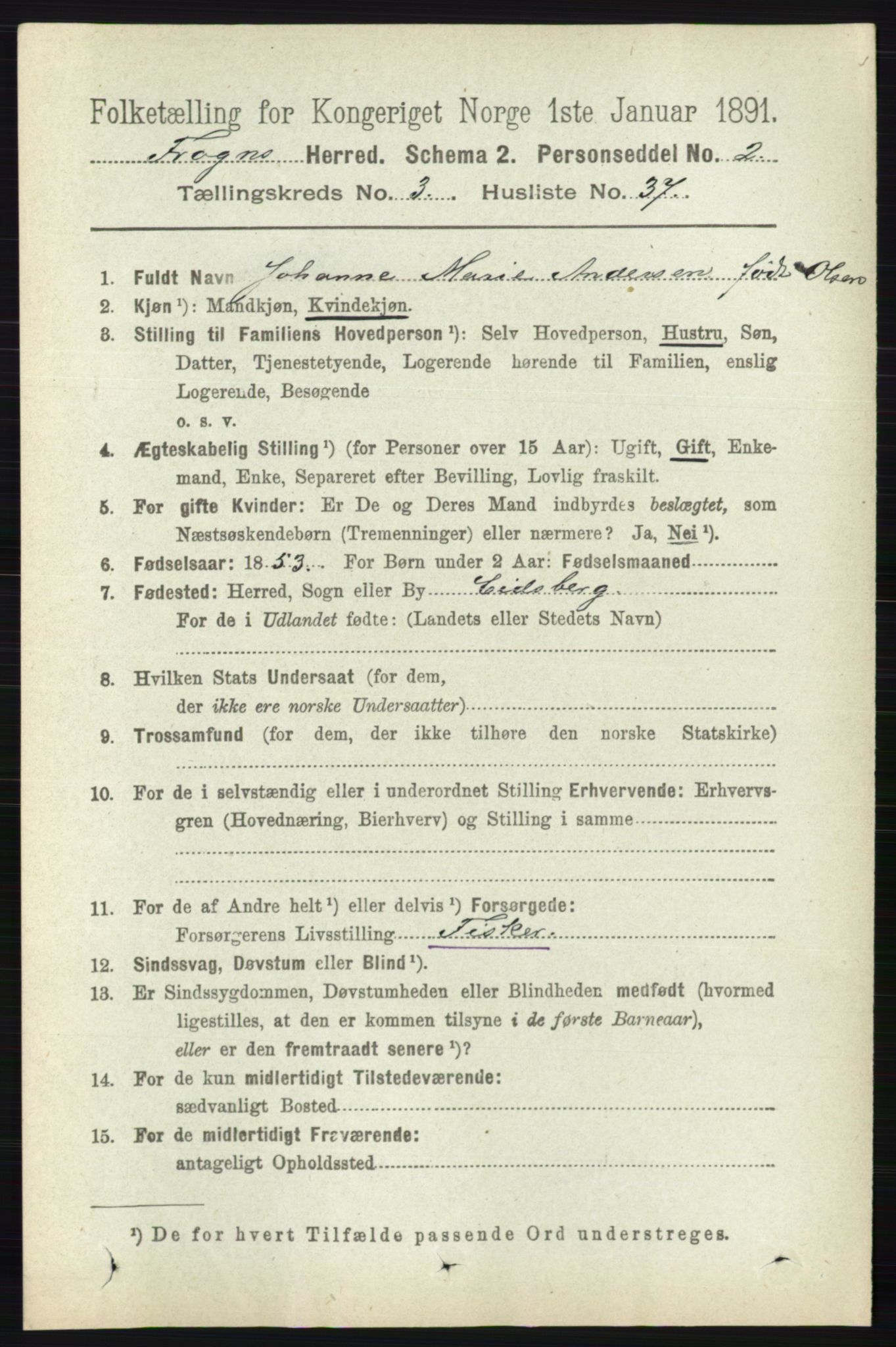 RA, 1891 census for 0215 Frogn, 1891, p. 2126
