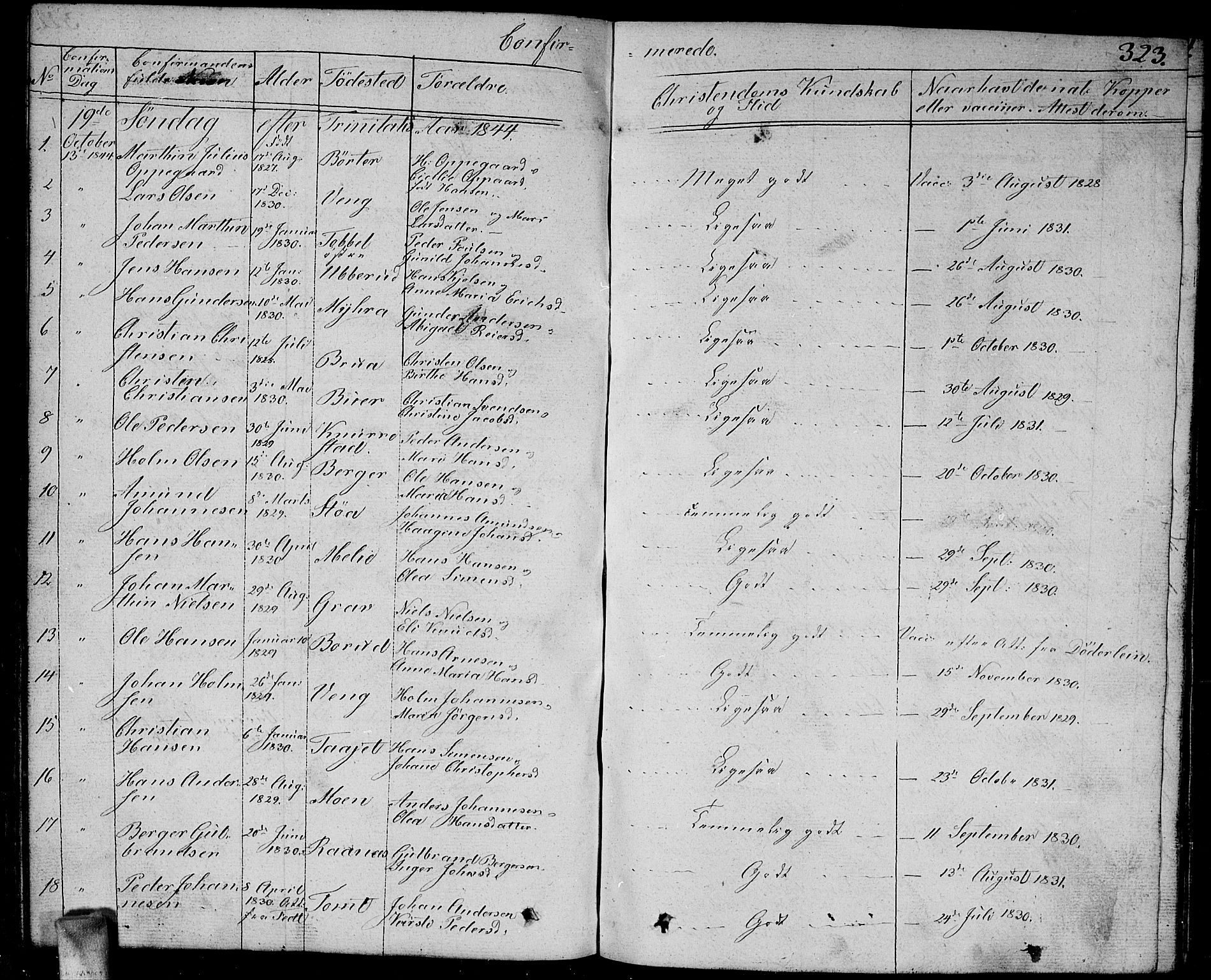 Enebakk prestekontor Kirkebøker, SAO/A-10171c/G/Ga/L0003: Parish register (copy) no. I 3, 1833-1849, p. 323