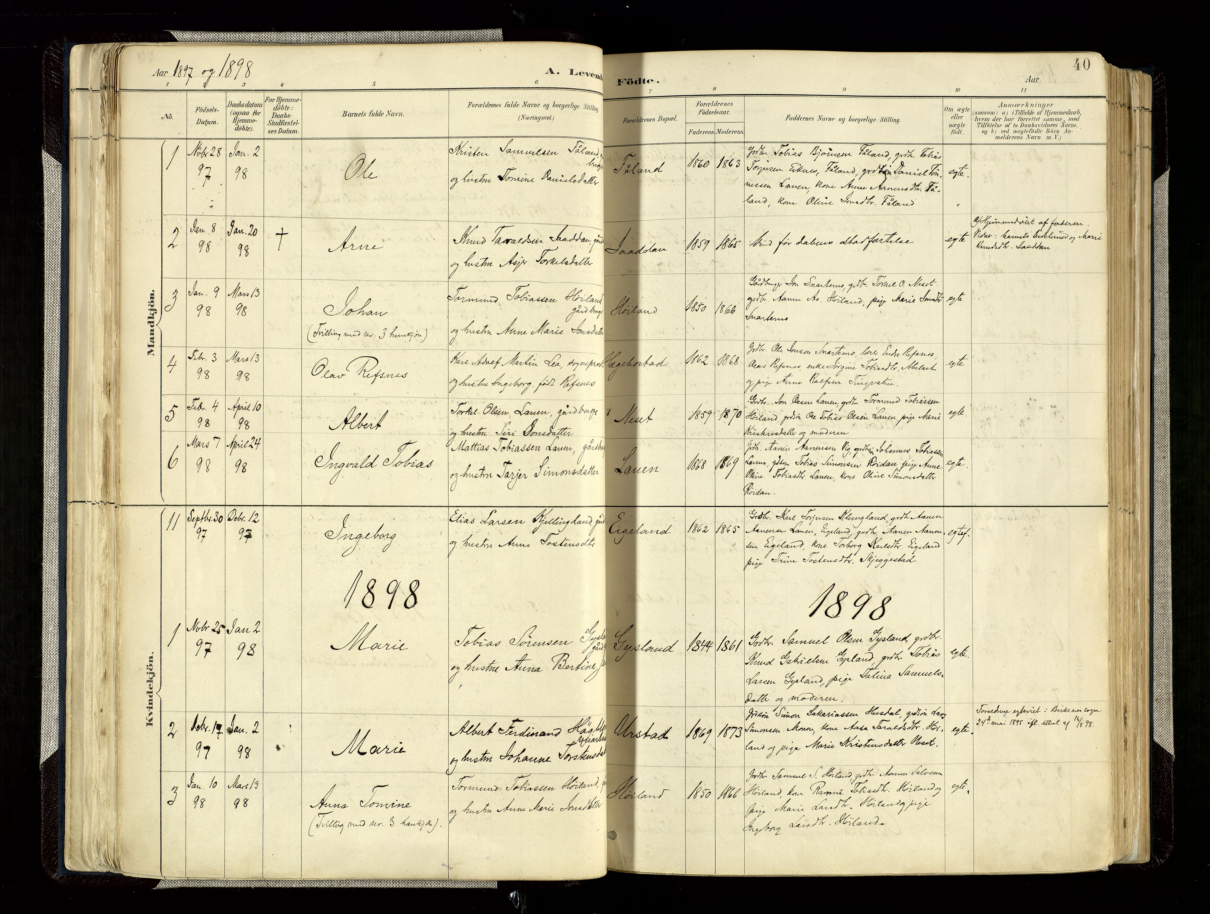 Hægebostad sokneprestkontor, AV/SAK-1111-0024/F/Fa/Faa/L0006: Parish register (official) no. A 6, 1887-1929, p. 40