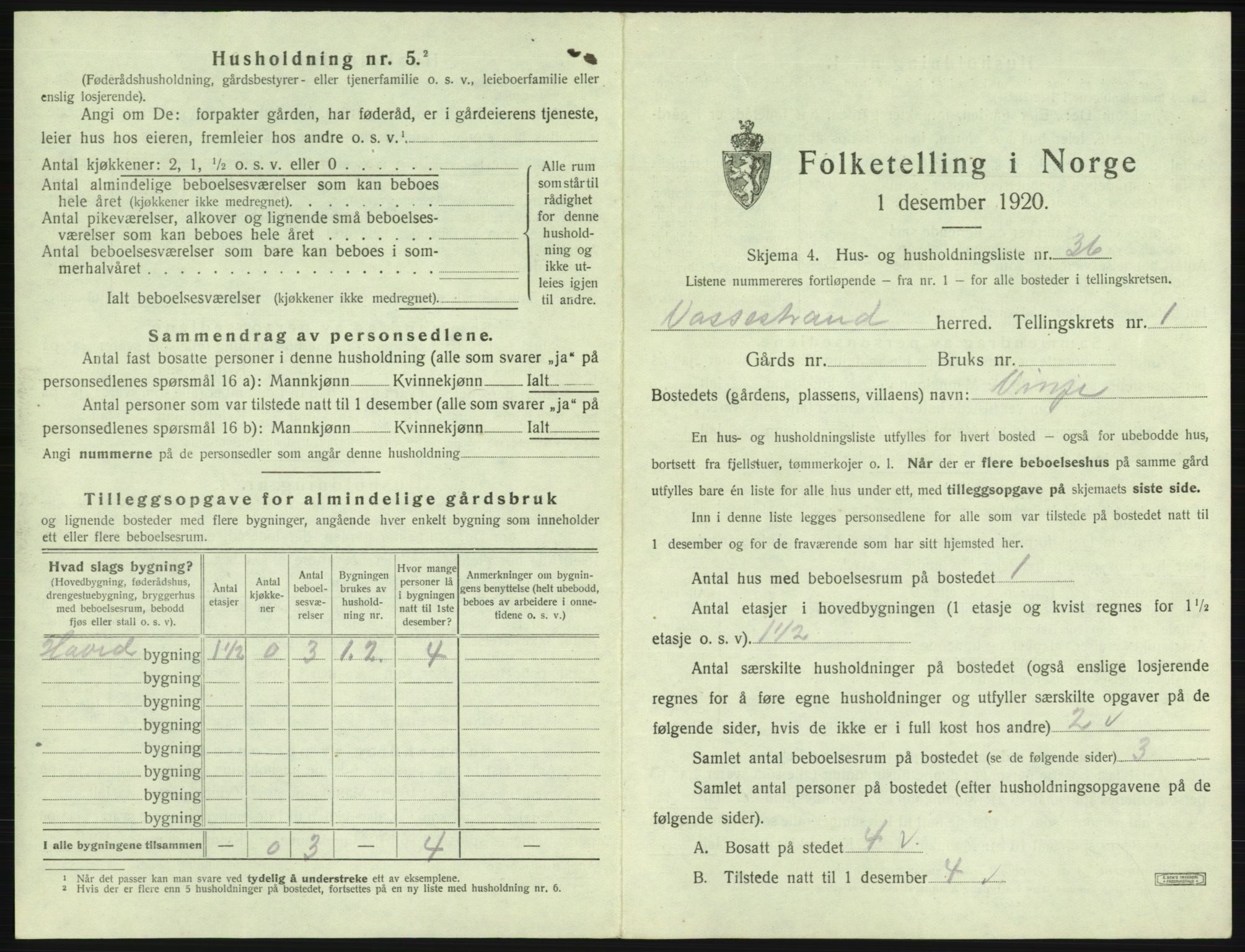 SAB, 1920 census for Vossestrand, 1920, p. 108