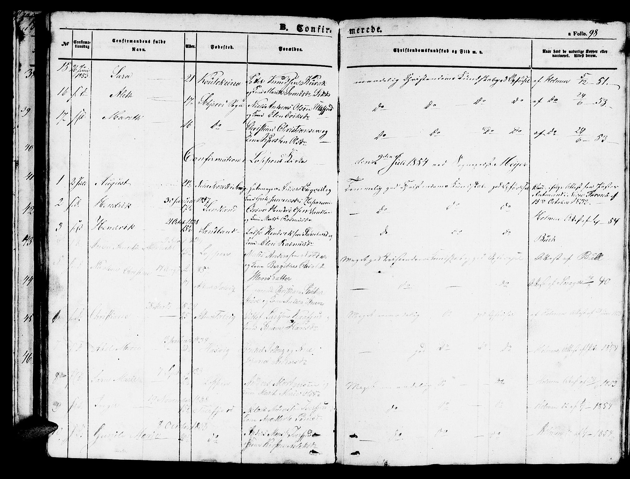 Loppa sokneprestkontor, SATØ/S-1339/H/Hb/L0002klokker: Parish register (copy) no. 2, 1850-1880, p. 98