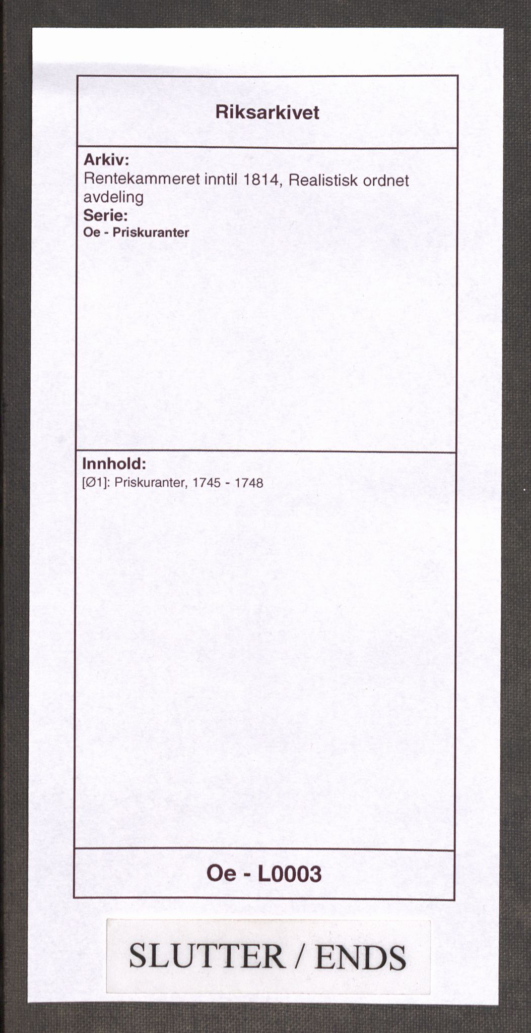 Rentekammeret inntil 1814, Realistisk ordnet avdeling, AV/RA-EA-4070/Oe/L0003: [Ø1]: Priskuranter, 1745-1748, p. 876