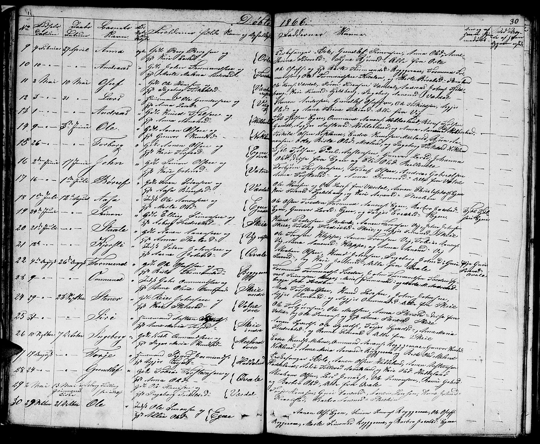 Hægebostad sokneprestkontor, AV/SAK-1111-0024/F/Fb/Fbb/L0002: Parish register (copy) no. B 2, 1851-1886, p. 30