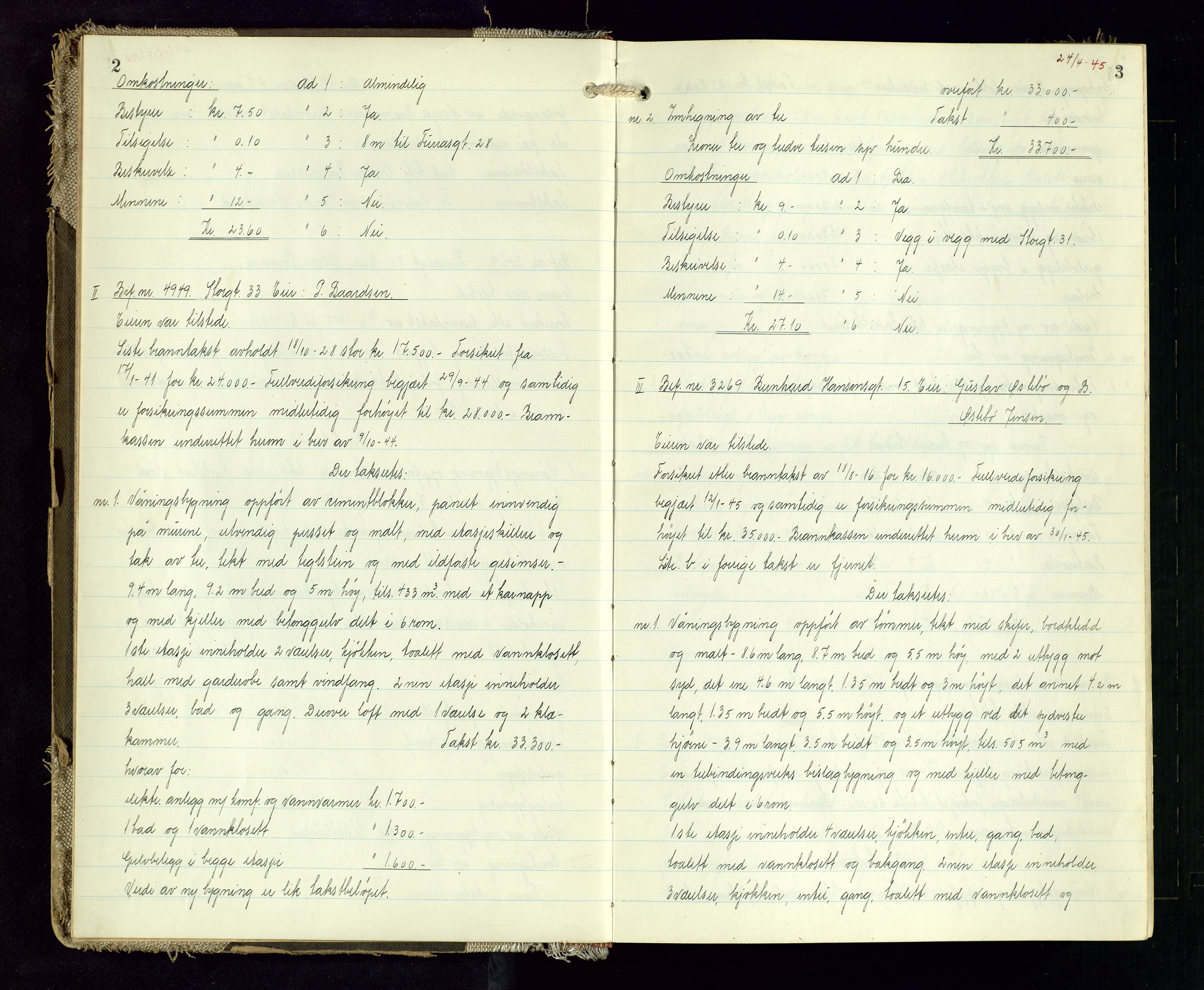 Norges Brannkasse Stavanger, AV/SAST-A-102143/F/Fd/L0031: Branntaksprotokoll nr. 42, 1945-1946, p. 2-3