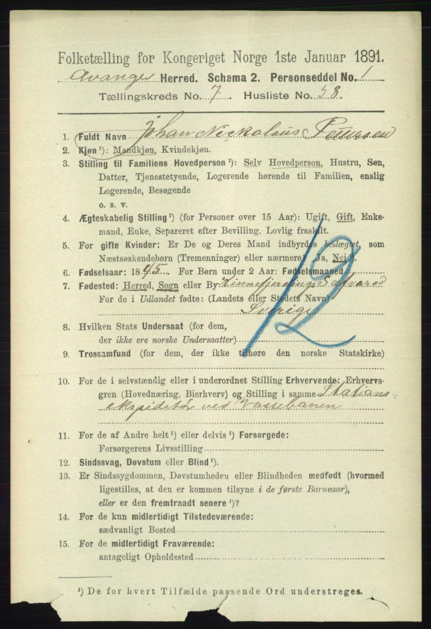 RA, 1891 census for 1237 Evanger, 1891, p. 2238