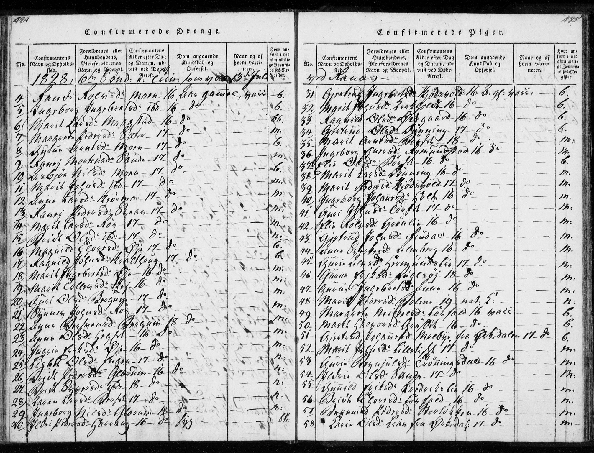 Ministerialprotokoller, klokkerbøker og fødselsregistre - Møre og Romsdal, AV/SAT-A-1454/595/L1041: Parish register (official) no. 595A03, 1819-1829, p. 484-485