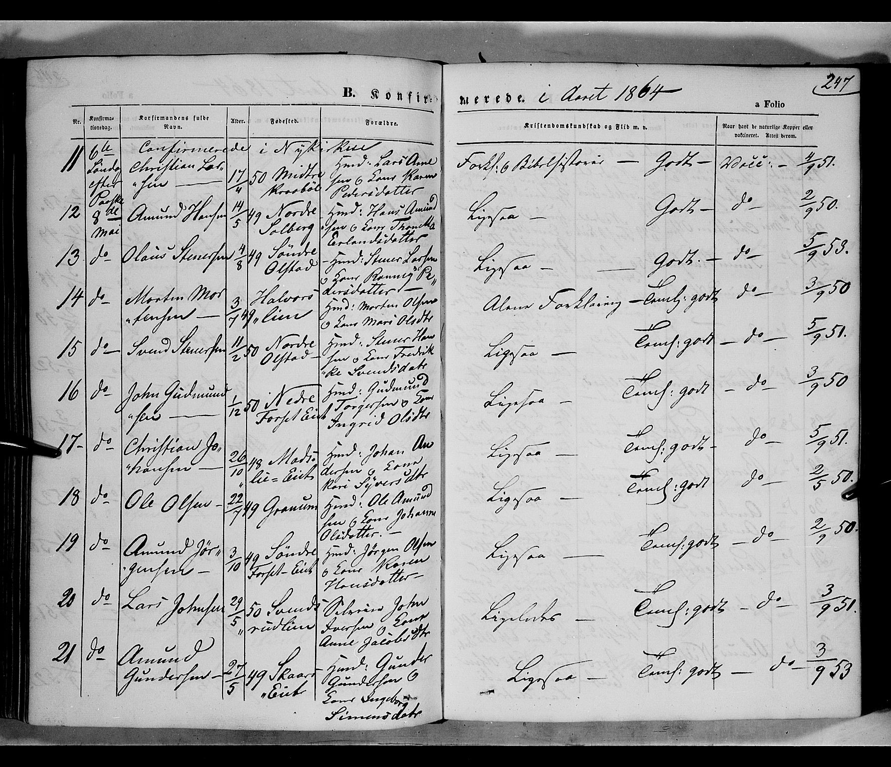 Gausdal prestekontor, SAH/PREST-090/H/Ha/Haa/L0009: Parish register (official) no. 9, 1862-1873, p. 247