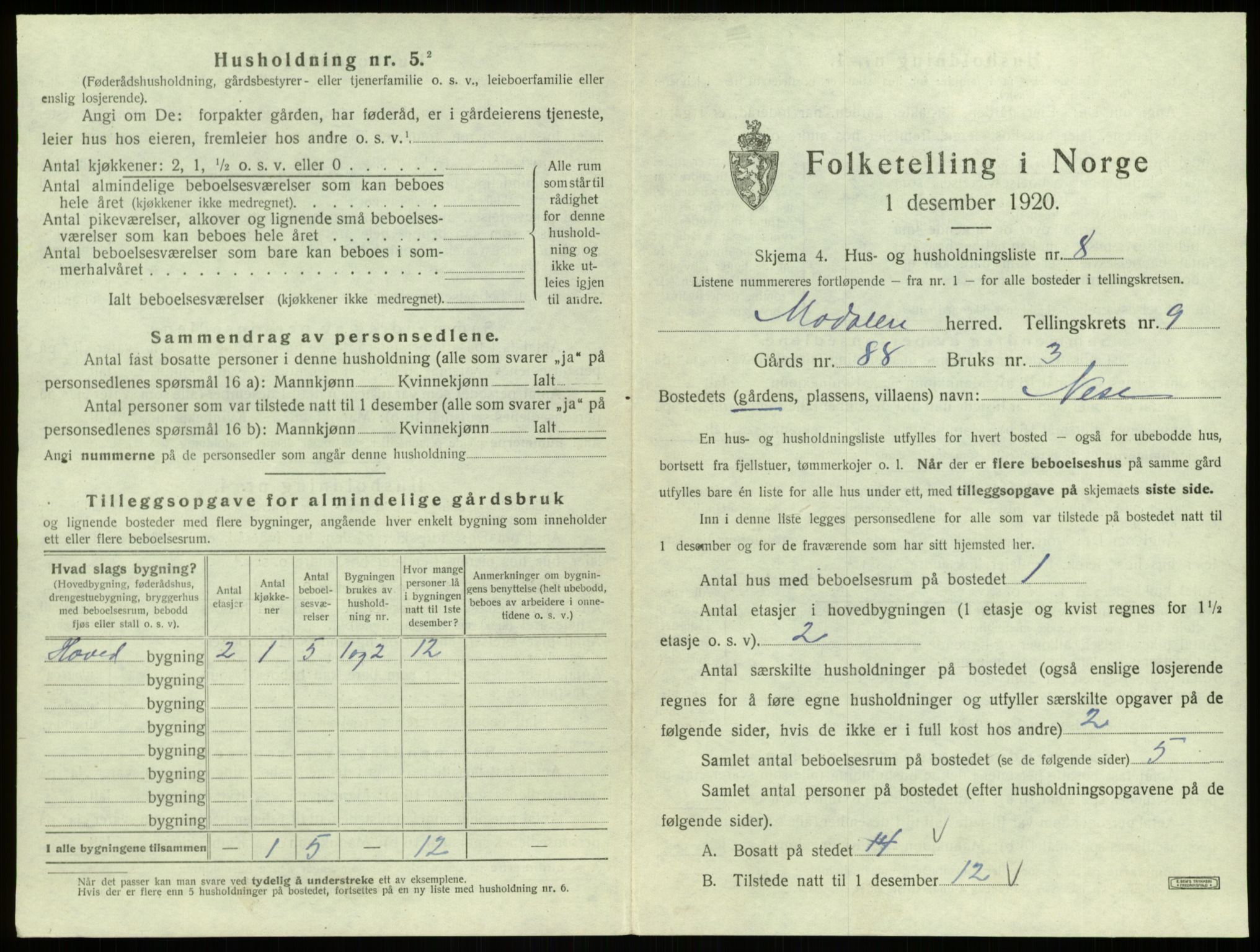 SAB, 1920 census for Modalen, 1920, p. 243