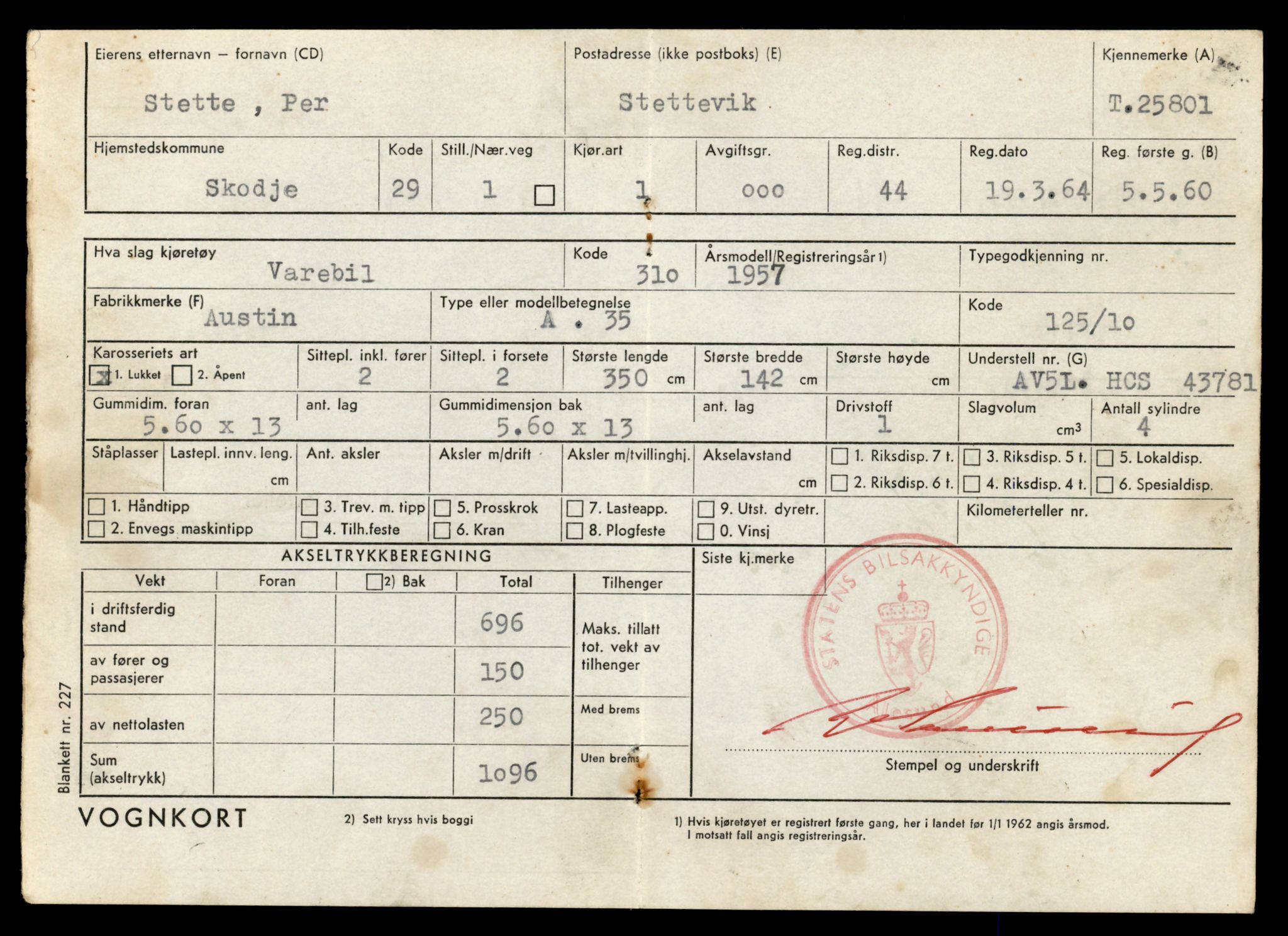 Møre og Romsdal vegkontor - Ålesund trafikkstasjon, AV/SAT-A-4099/F/Fe/L0071: Registreringskort for kjøretøy T 25800 - T 26079, 1927-1998, p. 11