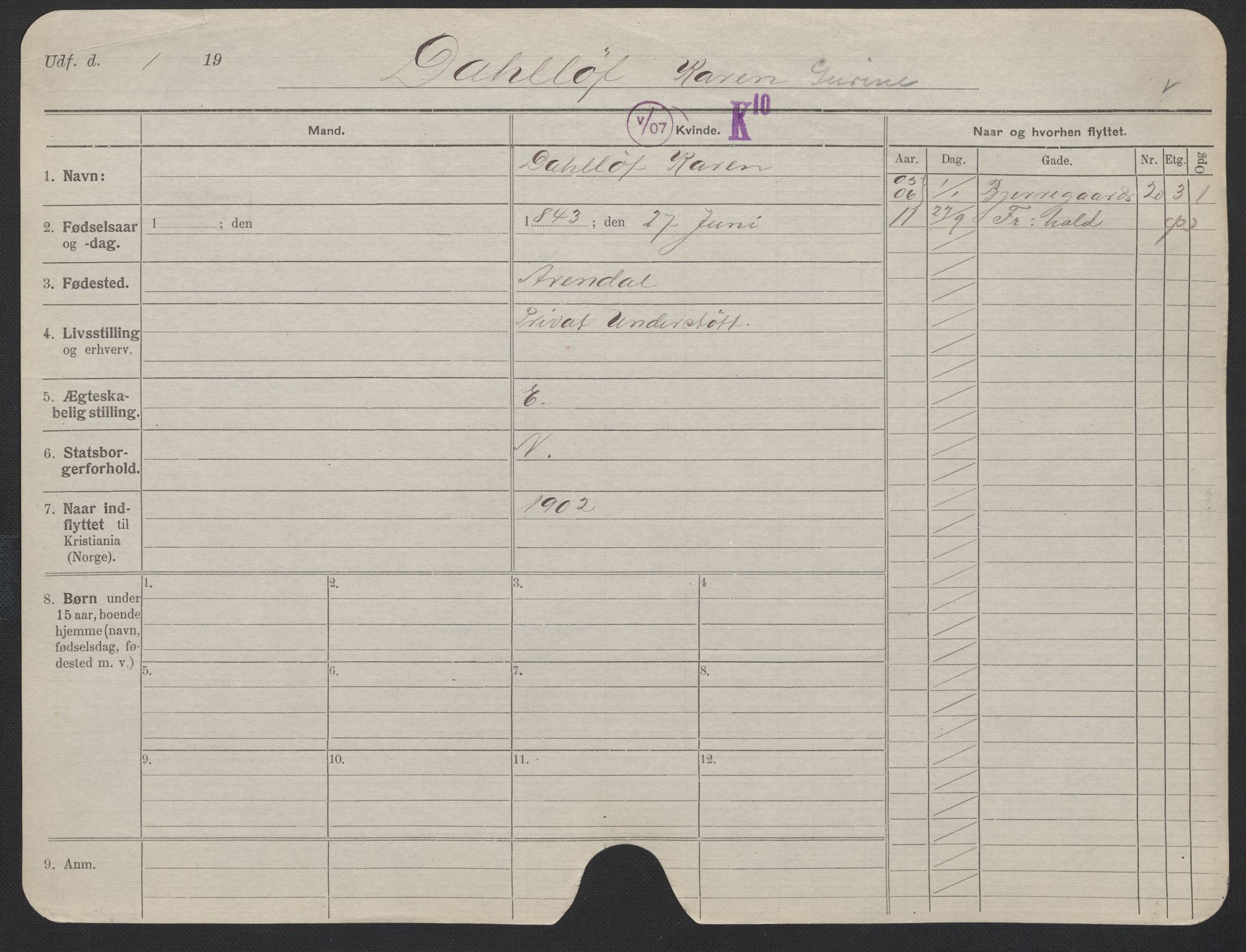 Oslo folkeregister, Registerkort, AV/SAO-A-11715/F/Fa/Fac/L0013: Kvinner, 1906-1914, p. 1178a