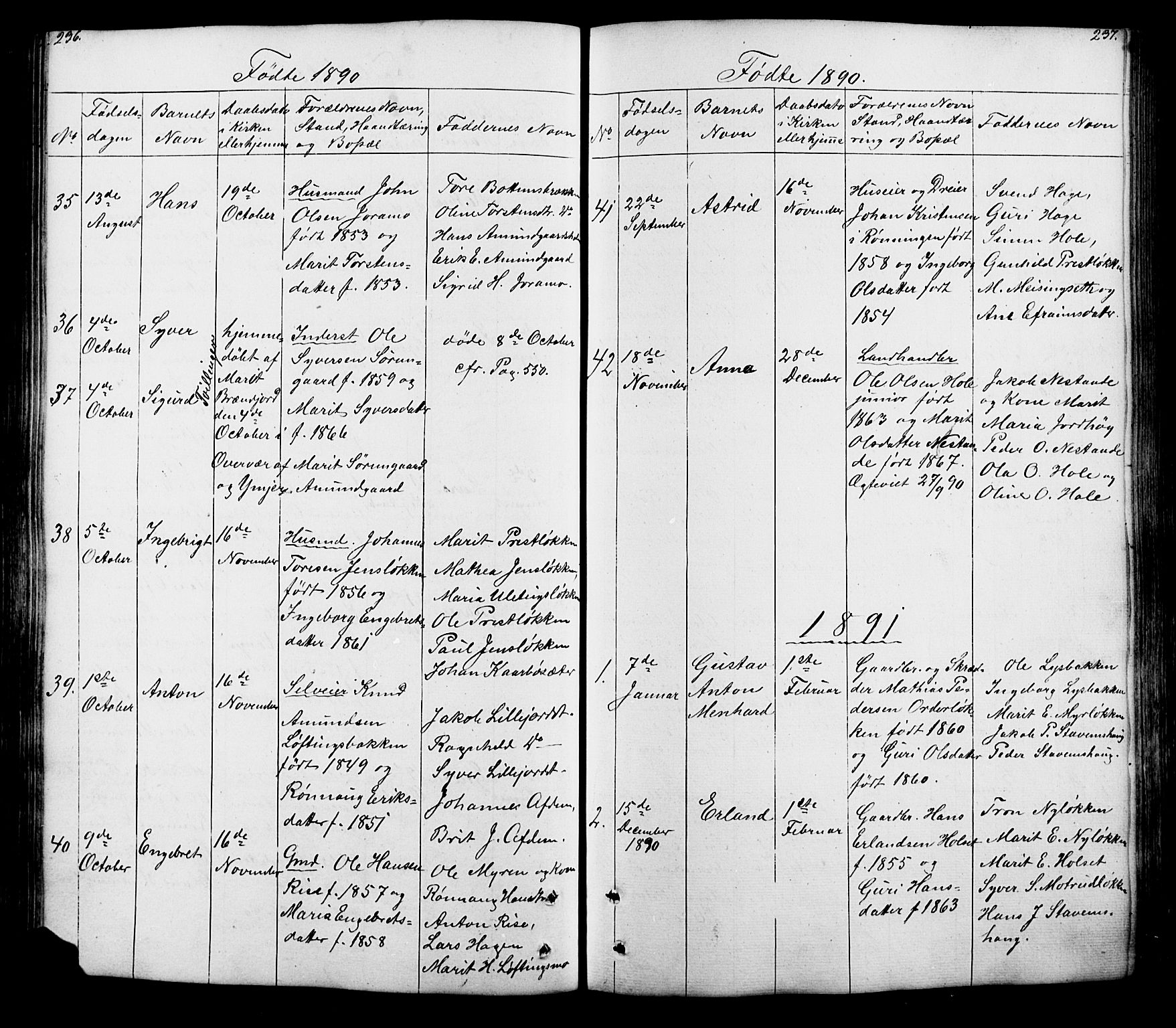 Lesja prestekontor, SAH/PREST-068/H/Ha/Hab/L0005: Parish register (copy) no. 5, 1850-1894, p. 236-237