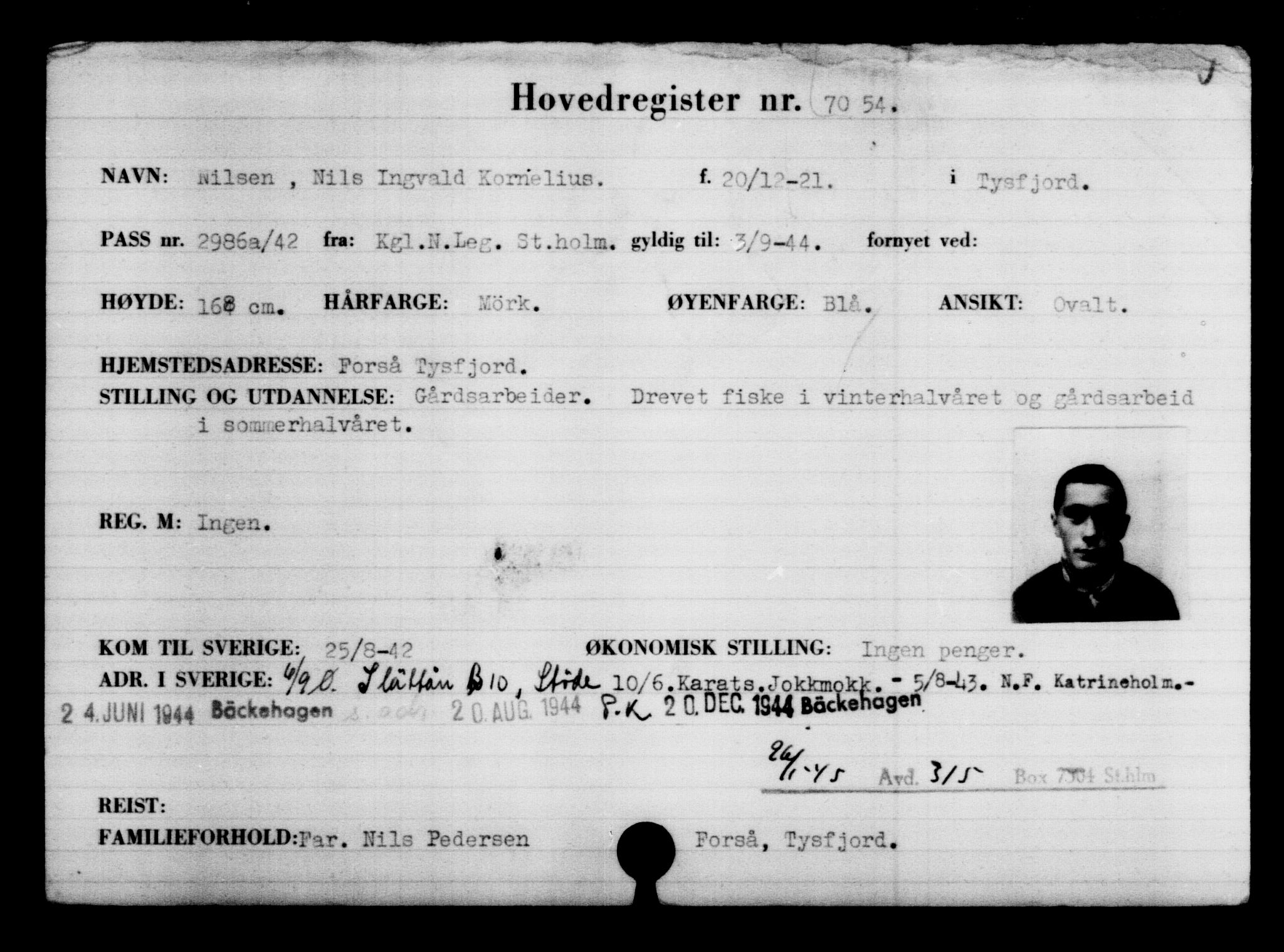 Utenriksstasjonene, Legasjonen i Stockholm, Flyktningkontoret, AV/RA-S-6753/V/Va/L0005: Kjesäterkartoteket, flyktninger med registreringsnr. 6600-9417, 1940-1945, p. 547