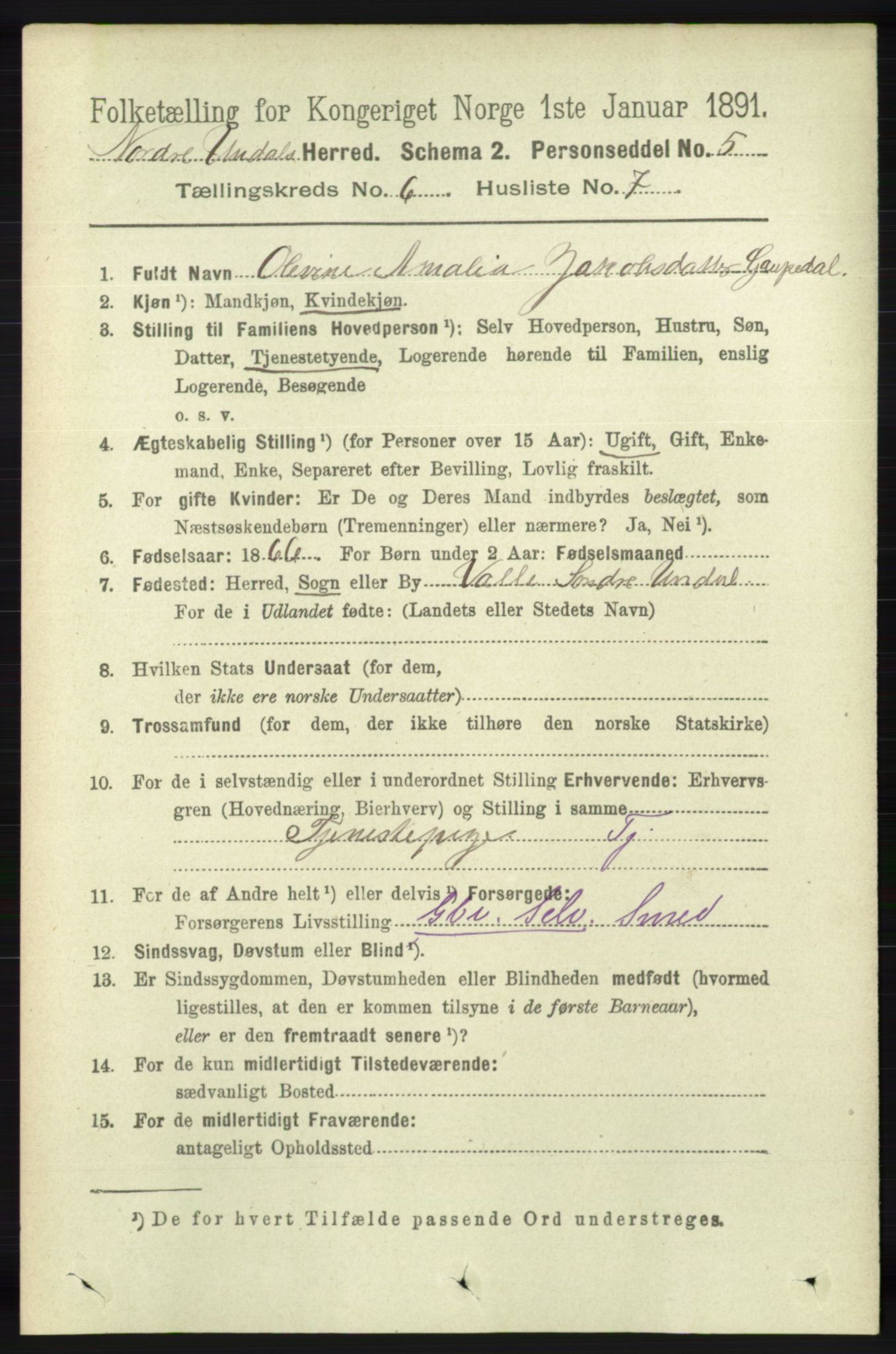 RA, 1891 census for 1028 Nord-Audnedal, 1891, p. 1544