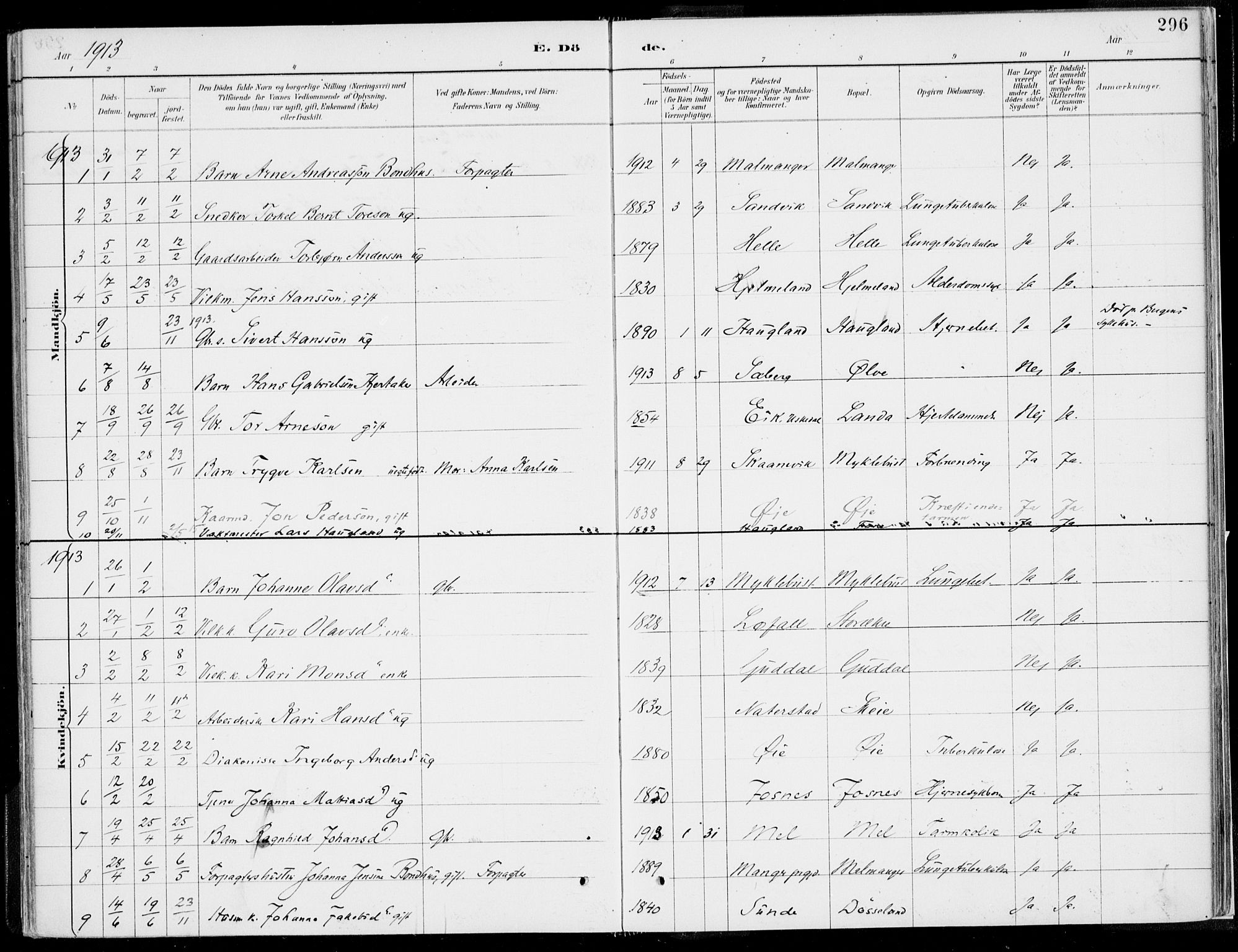 Kvinnherad sokneprestembete, SAB/A-76401/H/Haa: Parish register (official) no. B  1, 1887-1921, p. 296