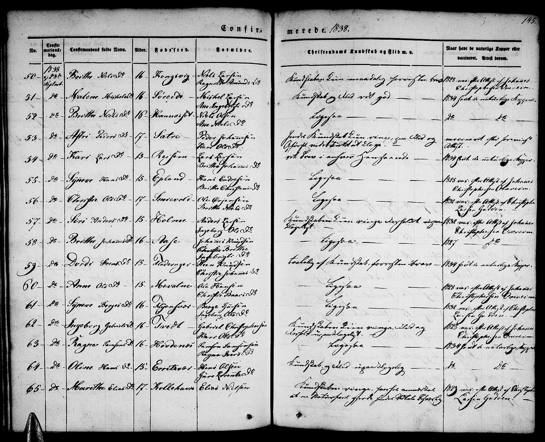 Tysnes sokneprestembete, AV/SAB-A-78601/H/Haa: Parish register (official) no. A 9, 1837-1848, p. 145