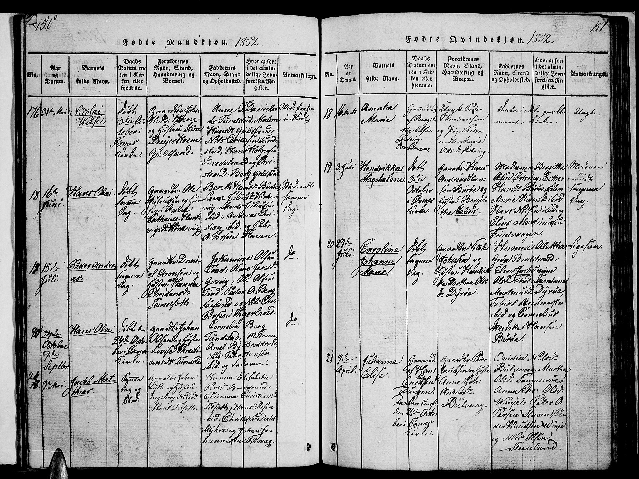 Ministerialprotokoller, klokkerbøker og fødselsregistre - Nordland, AV/SAT-A-1459/893/L1346: Parish register (copy) no. 893C01, 1820-1858, p. 150-151