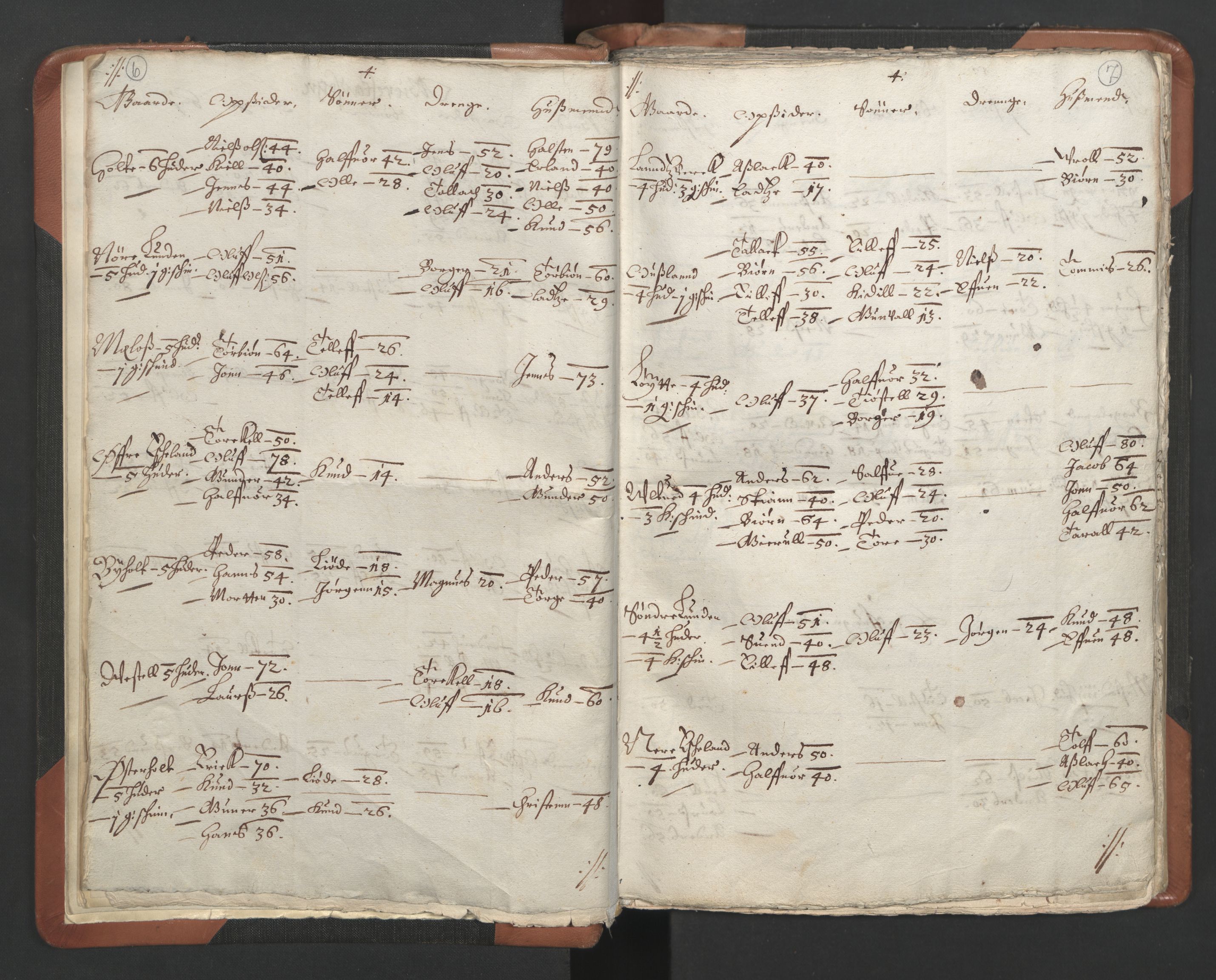 RA, Vicar's Census 1664-1666, no. 13: Nedenes deanery, 1664-1666, p. 6-7