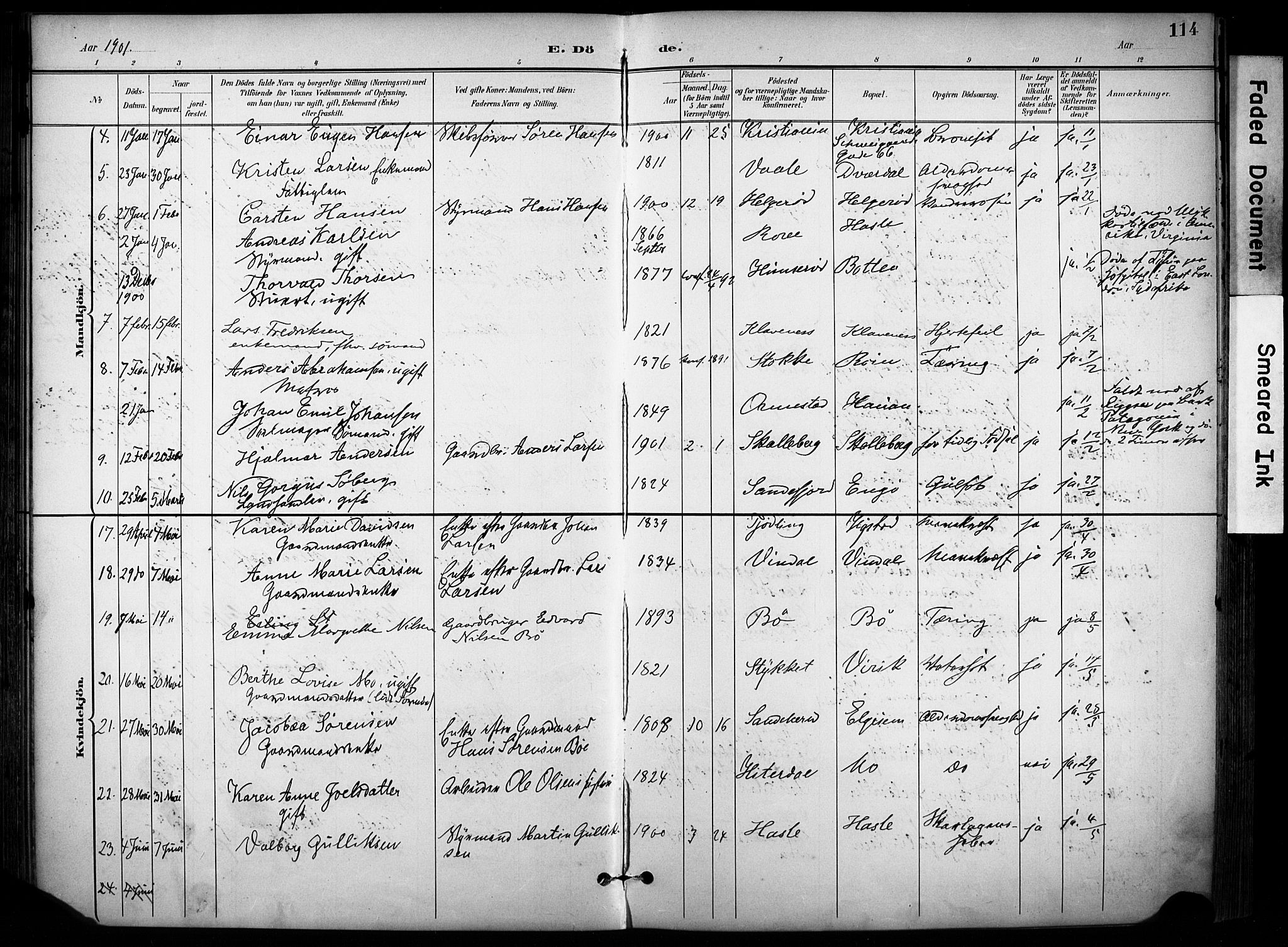 Sandar kirkebøker, SAKO/A-243/F/Fa/L0015: Parish register (official) no. 15, 1896-1907, p. 114