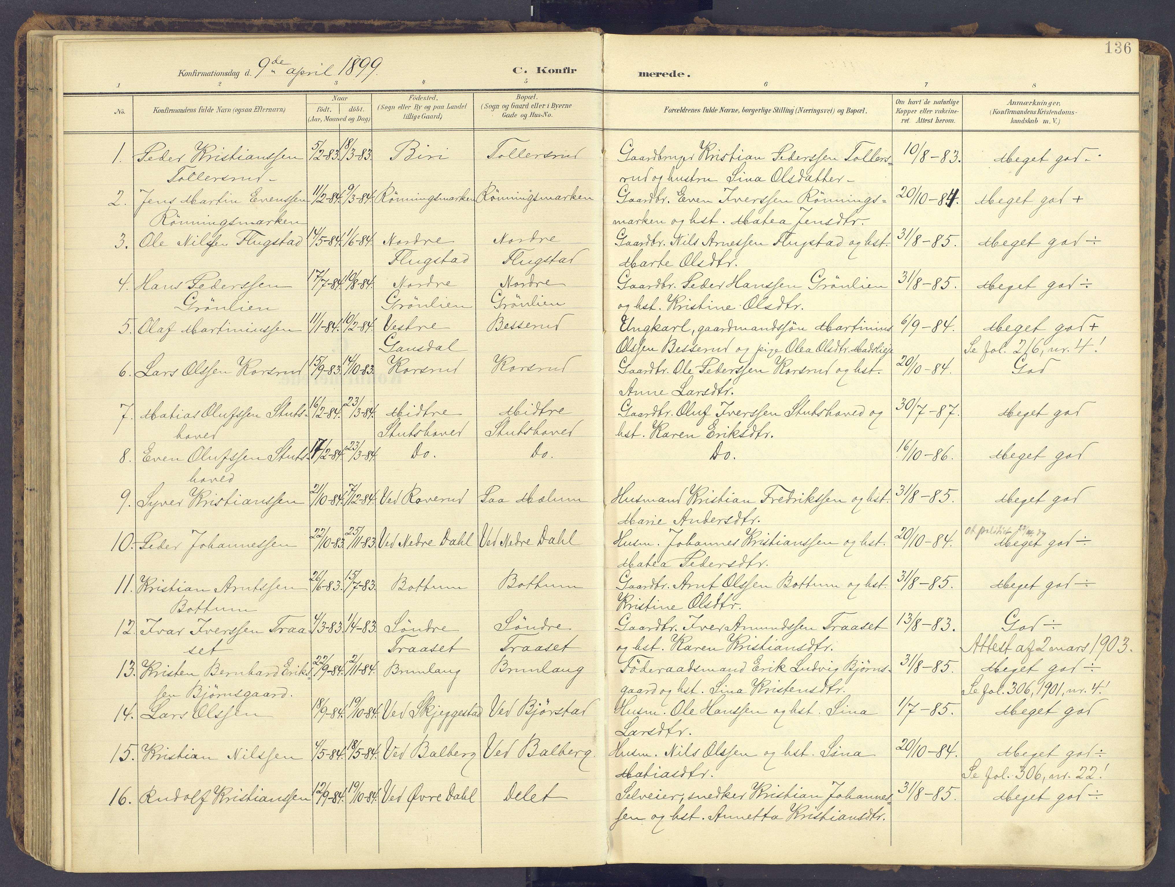 Fåberg prestekontor, AV/SAH-PREST-086/H/Ha/Haa/L0012: Parish register (official) no. 12, 1899-1915, p. 136