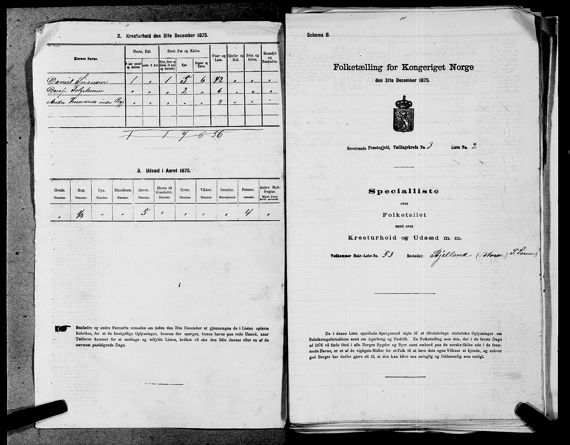 SAST, 1875 census for 1139P Nedstrand, 1875, p. 444