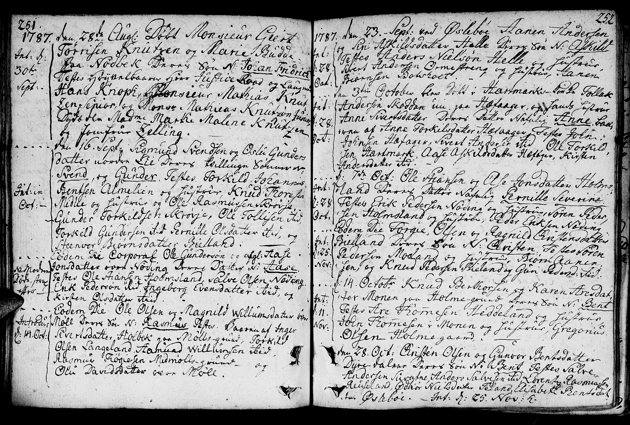 Holum sokneprestkontor, SAK/1111-0022/F/Fa/Faa/L0003: Parish register (official) no. A 3, 1780-1821, p. 251-252