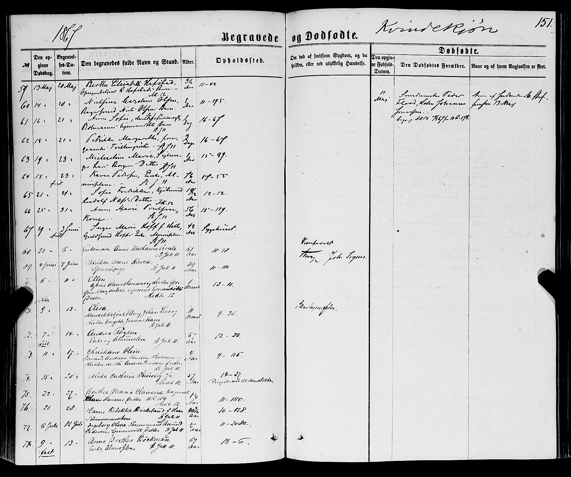 Domkirken sokneprestembete, AV/SAB-A-74801/H/Haa/L0042: Parish register (official) no. E 3, 1863-1876, p. 151