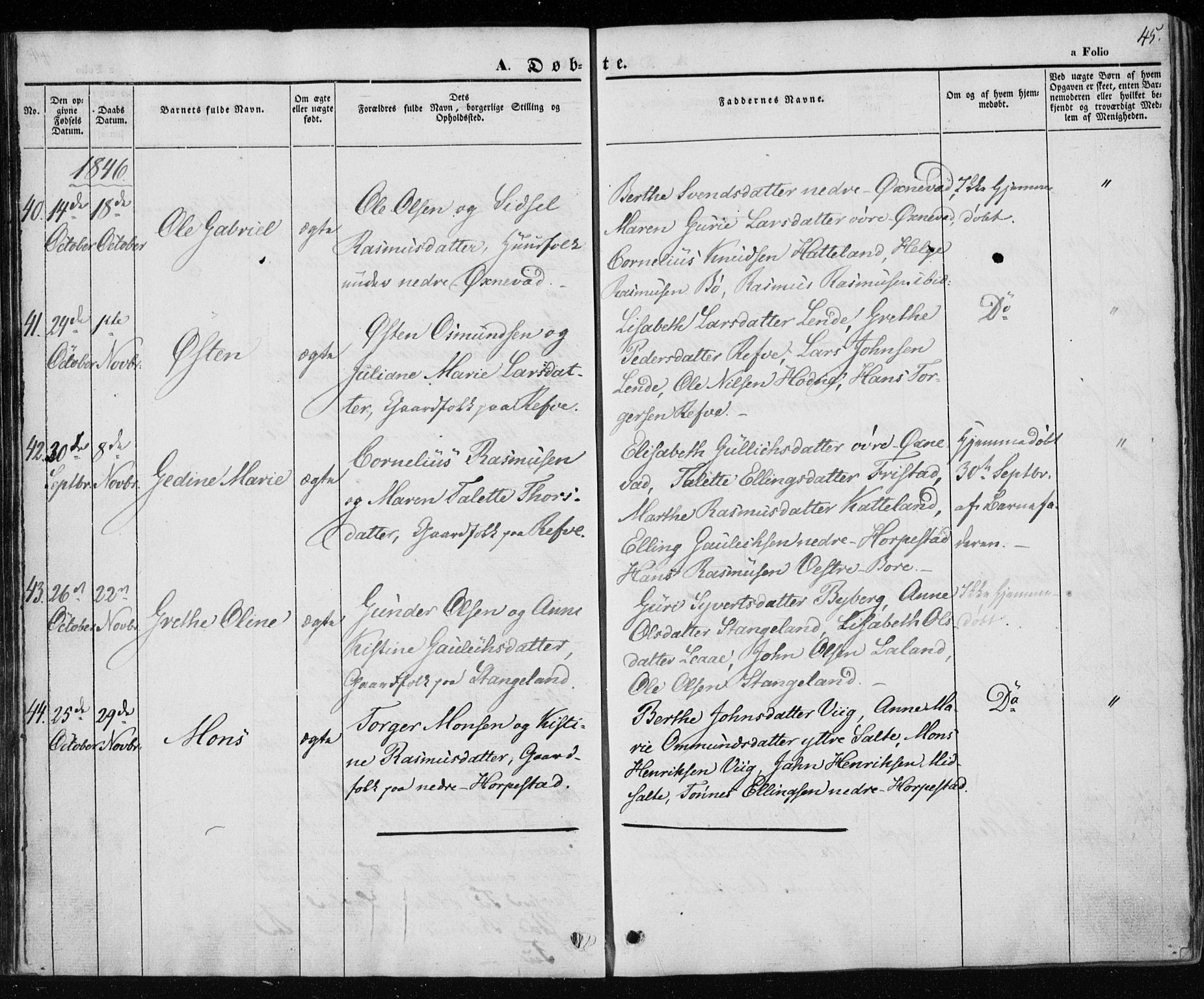 Klepp sokneprestkontor, AV/SAST-A-101803/001/3/30BA/L0004: Parish register (official) no. A 4, 1842-1852, p. 45