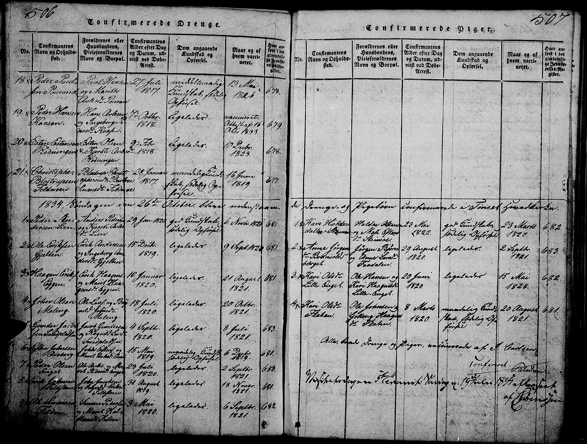 Tynset prestekontor, AV/SAH-PREST-058/H/Ha/Hab/L0002: Parish register (copy) no. 2, 1814-1862, p. 506-507