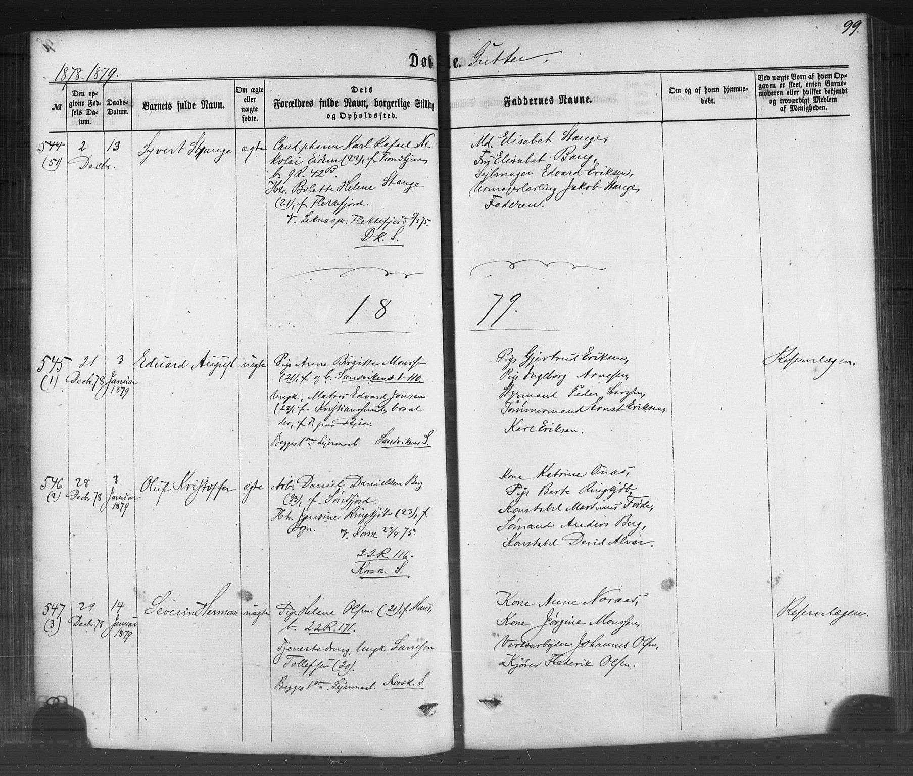 Fødselsstiftelsens sokneprestembete*, SAB/-: Parish register (official) no. A 1, 1863-1883, p. 99