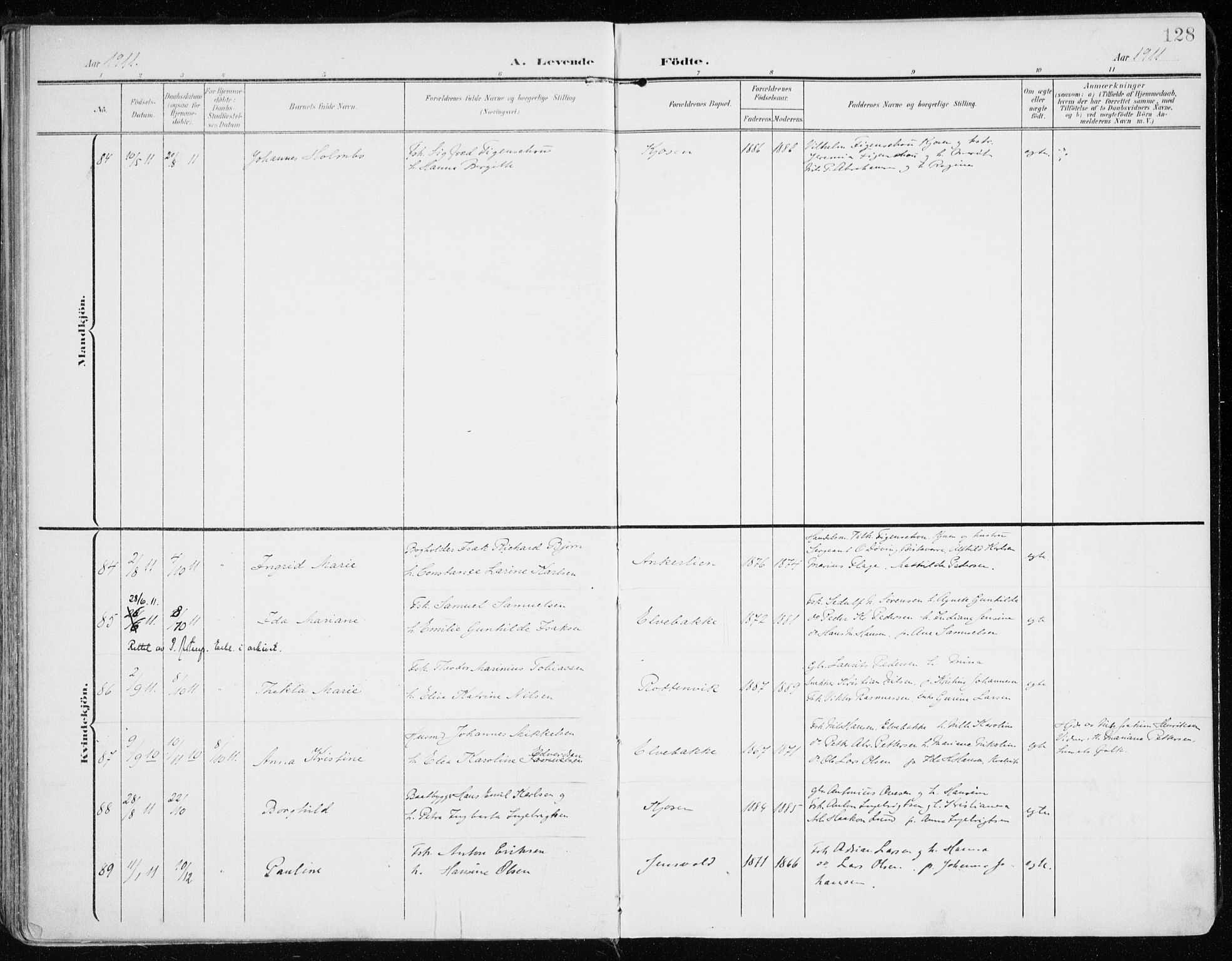 Lyngen sokneprestembete, AV/SATØ-S-1289/H/He/Hea/L0011kirke: Parish register (official) no. 11, 1903-1913, p. 128