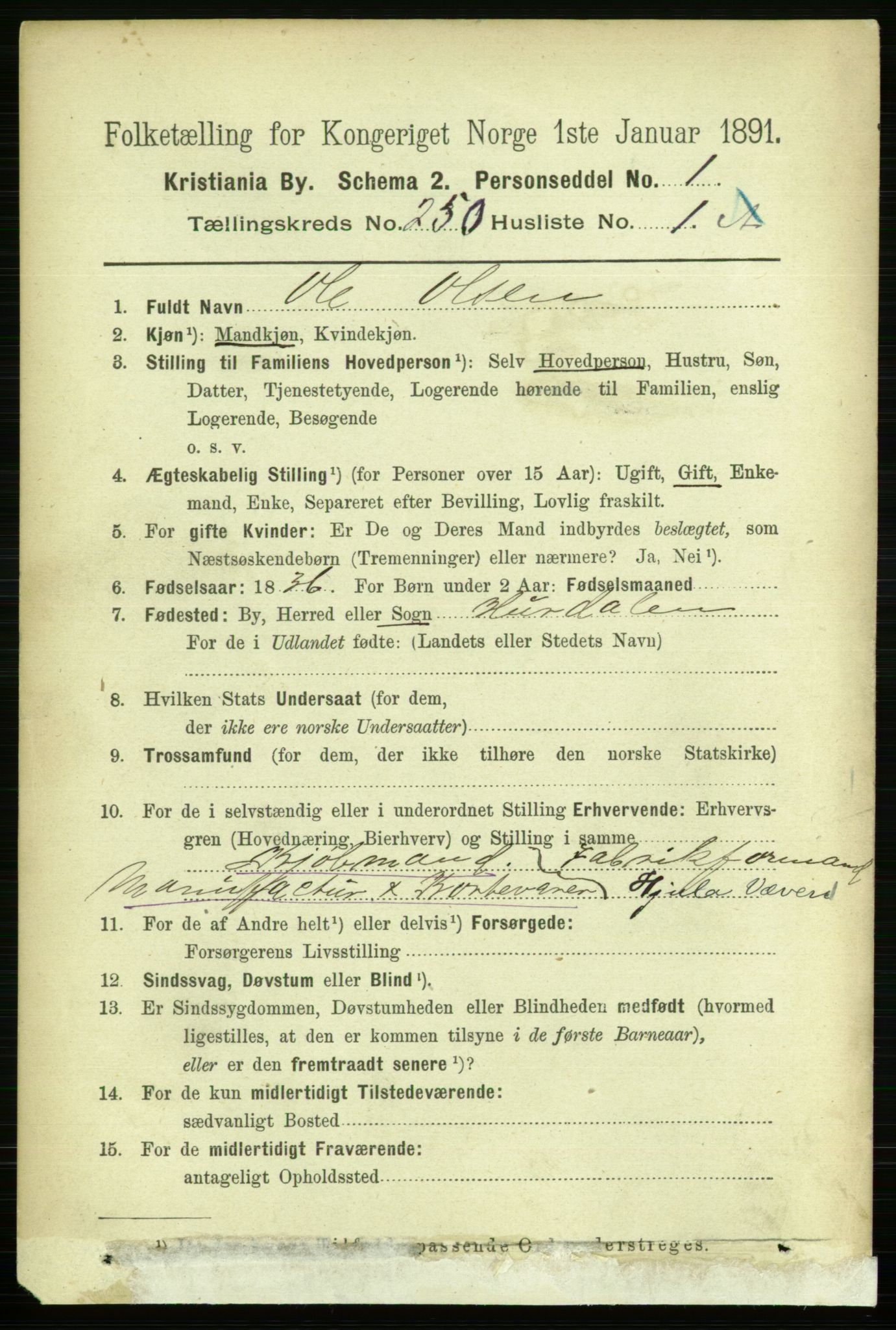 RA, 1891 census for 0301 Kristiania, 1891, p. 152736