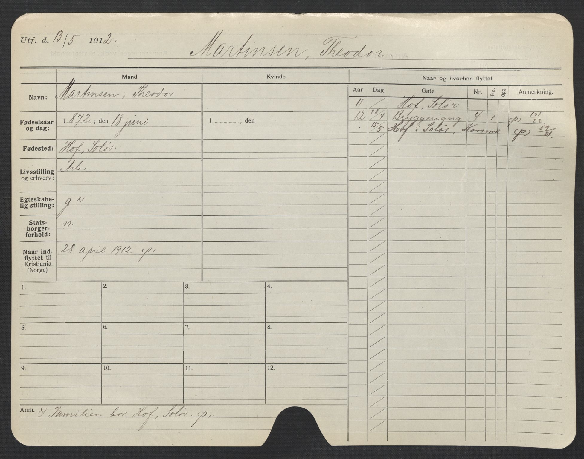 Oslo folkeregister, Registerkort, AV/SAO-A-11715/F/Fa/Fac/L0007: Menn, 1906-1914, p. 609a