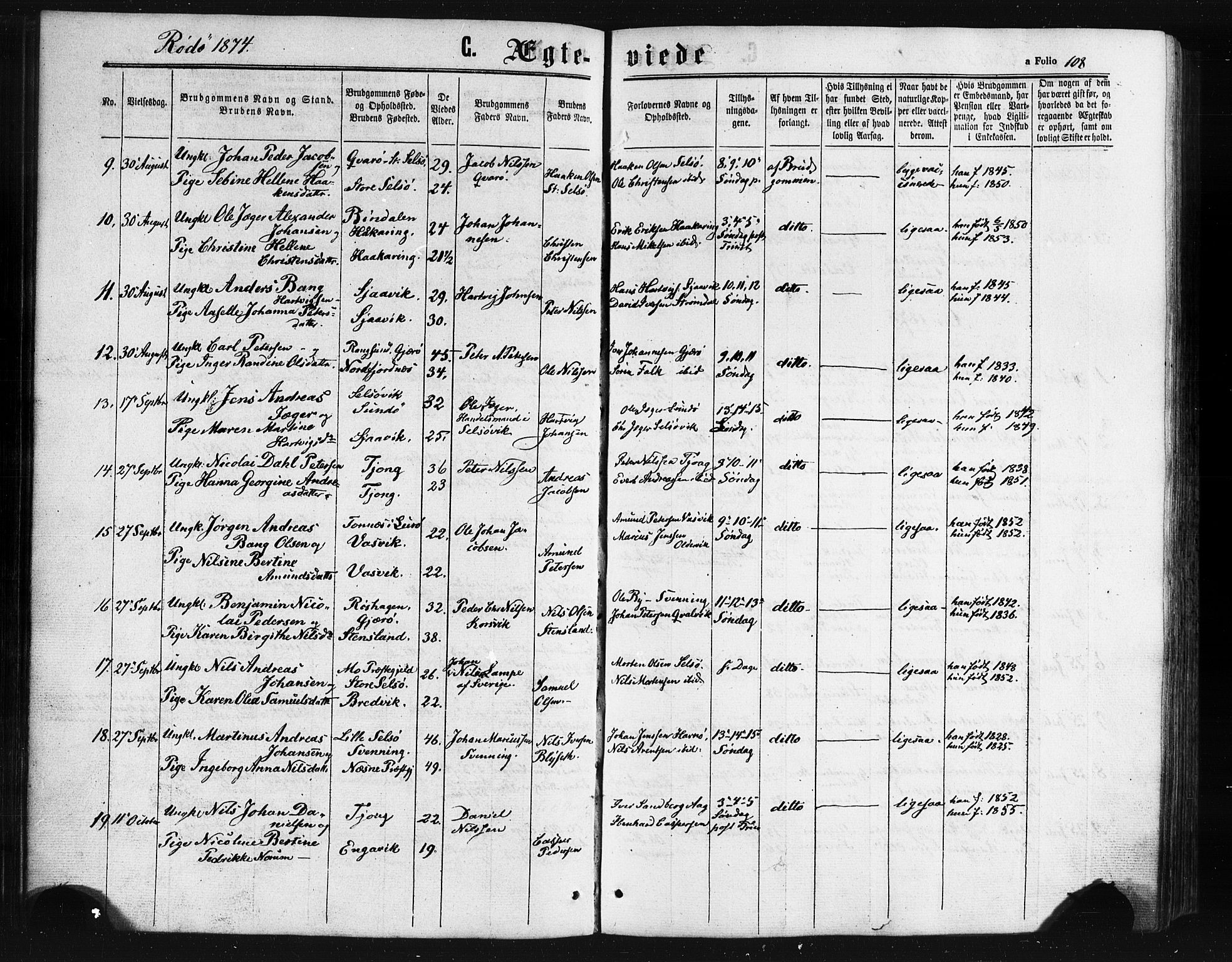 Ministerialprotokoller, klokkerbøker og fødselsregistre - Nordland, AV/SAT-A-1459/841/L0607: Parish register (official) no. 841A11 /1, 1863-1877, p. 108