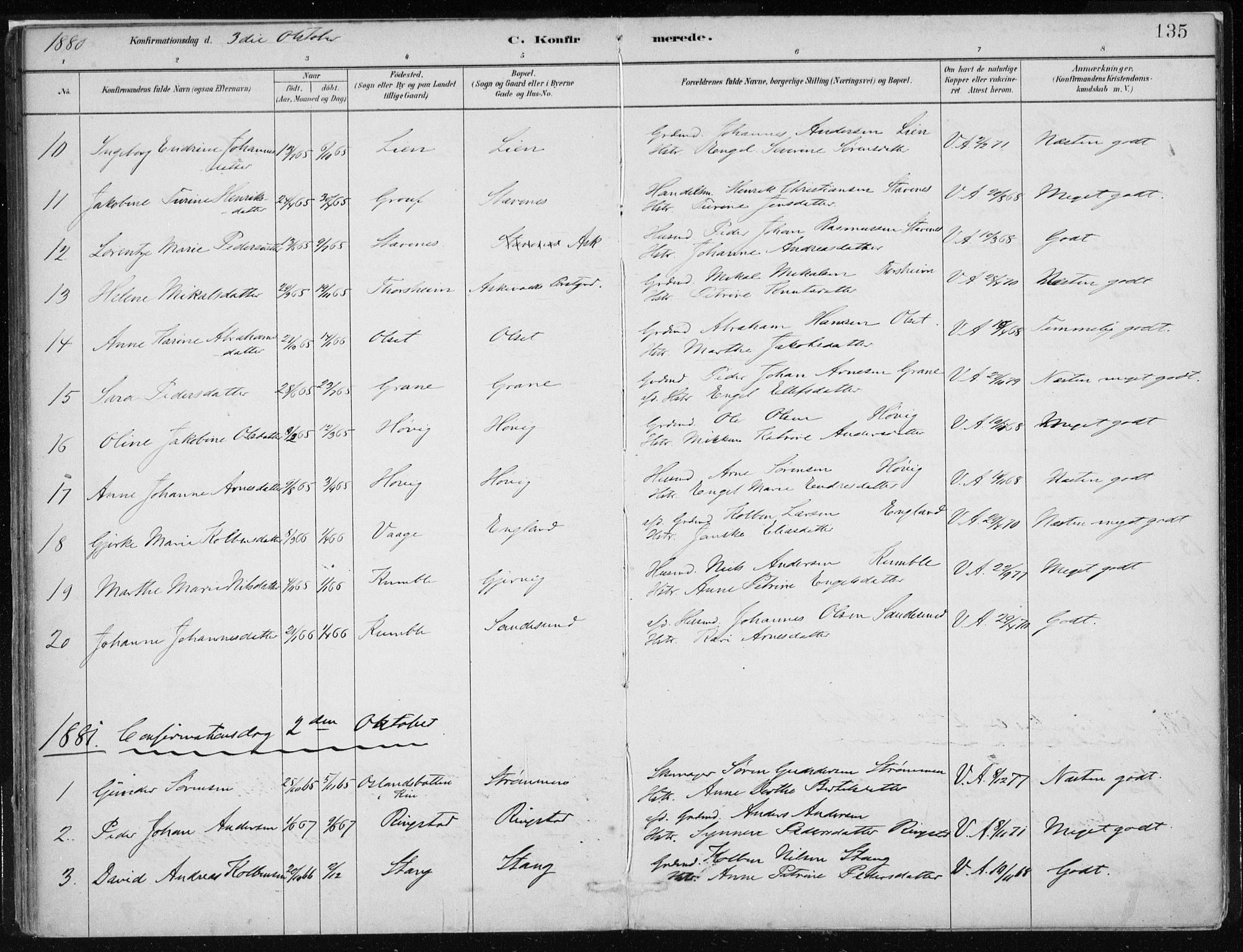 Askvoll sokneprestembete, SAB/A-79501/H/Haa/Haab/L0002: Parish register (official) no. B 2, 1879-1909, p. 135